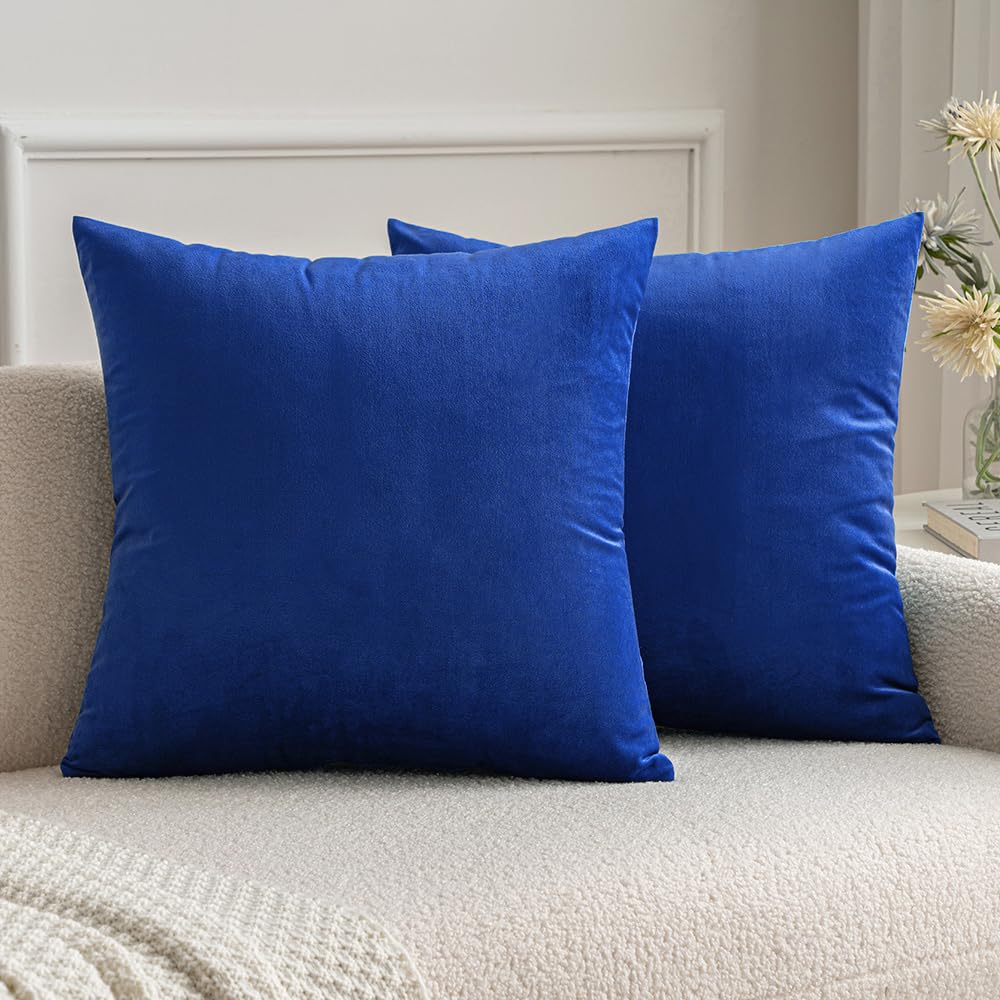 MIULEE Velvet Throw Pillow Covers 18x18 Inch, Pack of 2 - Dark Blue, Super Soft Decorative Square Cushion Cases Modern Luxury Home Decor for Sofa, Couch, Bed, Chair