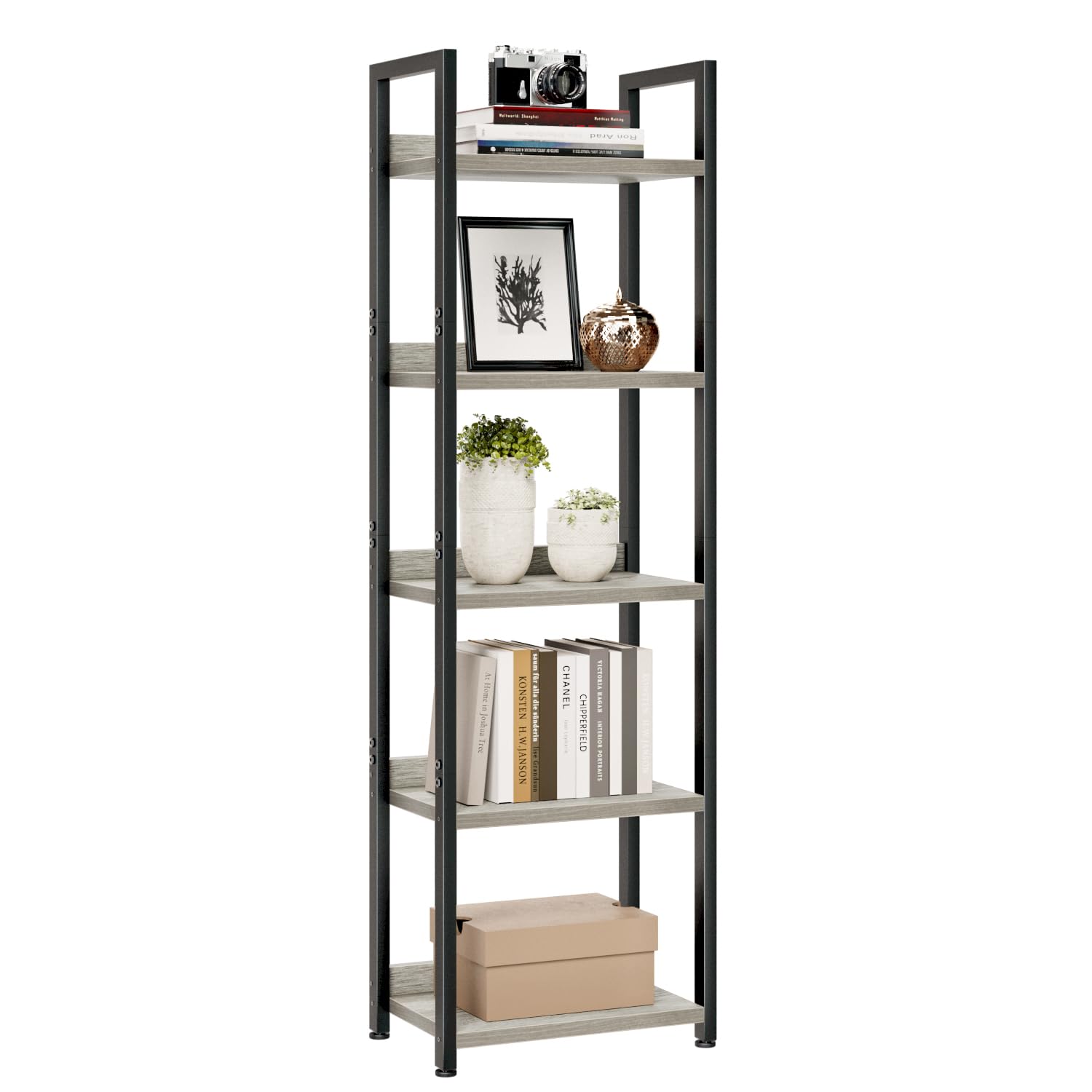 NUMENN Bookshelf, 5 Tier Bookshelves, Home Office Bookcase Shelf Storage Organizer, Free Standing Storage Shelving Unit for Bedroom, Living Room and Home Office, Vintage