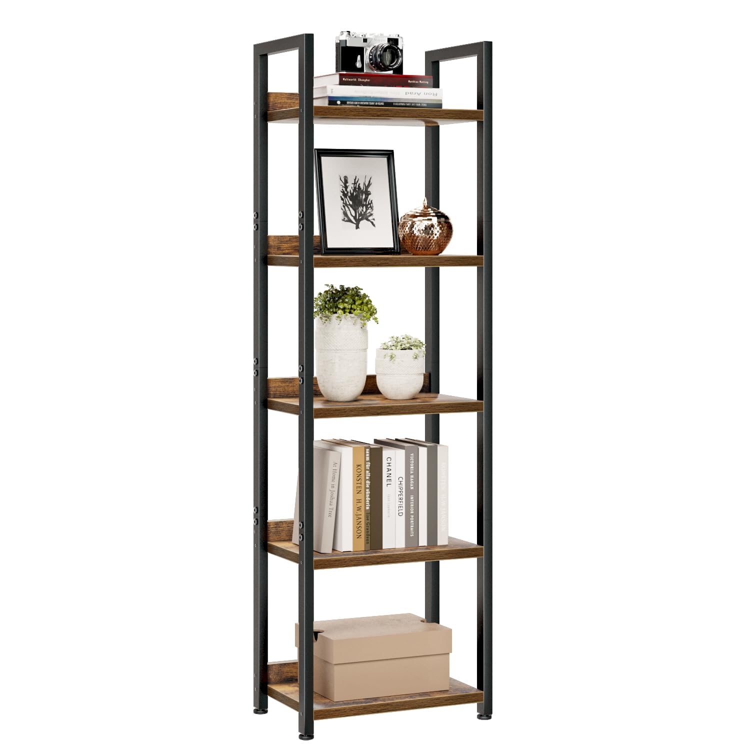 NUMENN Bookshelf, 5 Tier Bookshelves, Home Office Bookcase Shelf Storage Organizer, Free Standing Storage Shelving Unit for Bedroom, Living Room and Home Office, Vintage