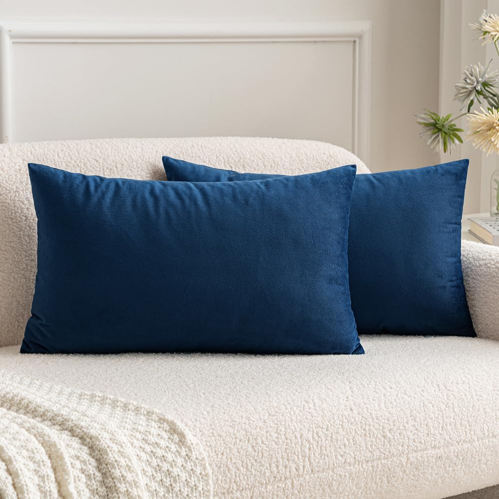 MIULEE 20x20 Inch Velvet Throw Pillow Covers, Pack of 2 - Dark Blue, Super Soft Decorative Square Cushion Cases Modern Luxury Home Decor for Sofa, Couch, Bed, Chair with Invisible Zipper