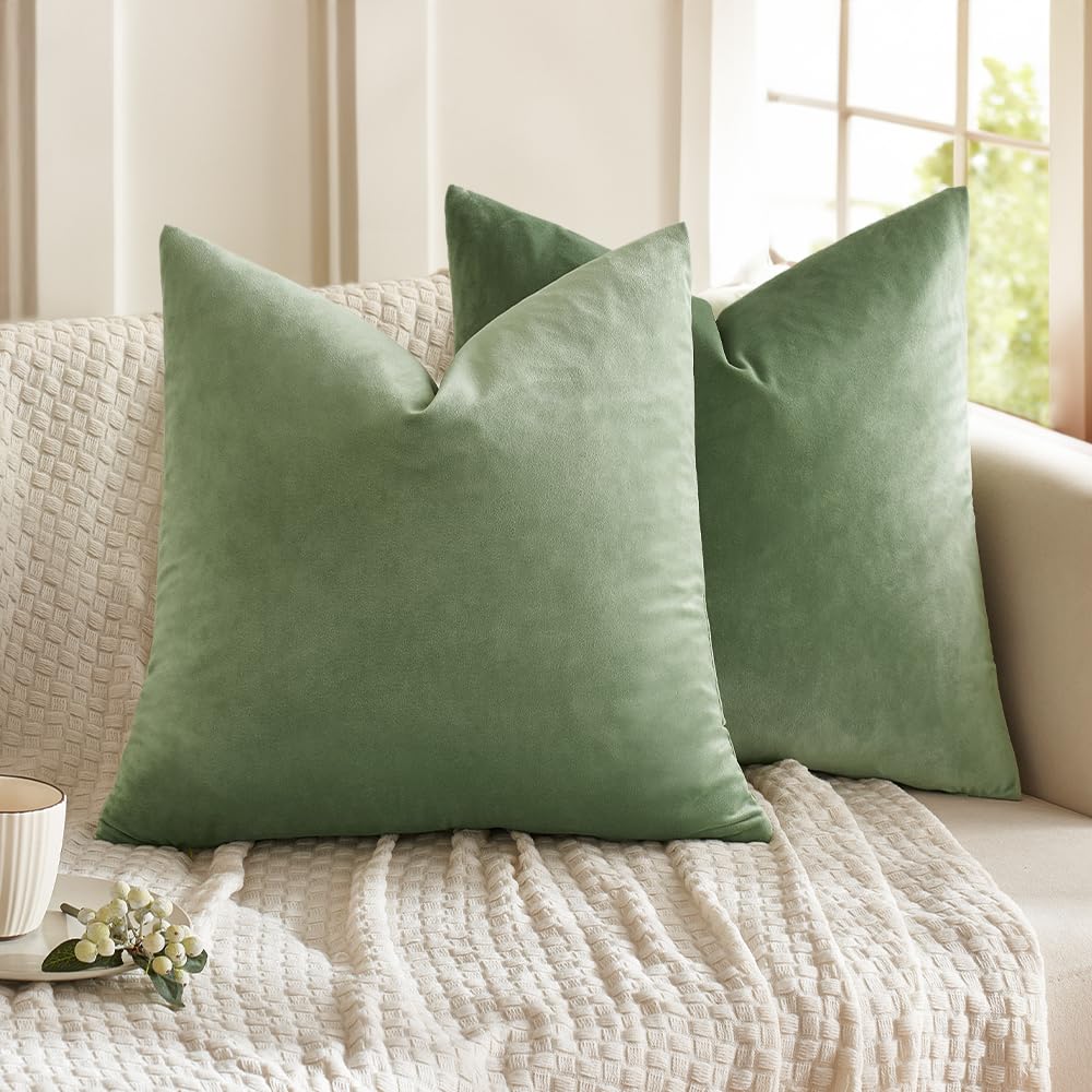 MIULEE Velvet Throw Pillow Covers 18x18 Inch, Pack of 2 - Golden, Super Soft Decorative Square Cushion Cases Modern Luxury Home Decor for Sofa, Couch, Bed, Chair