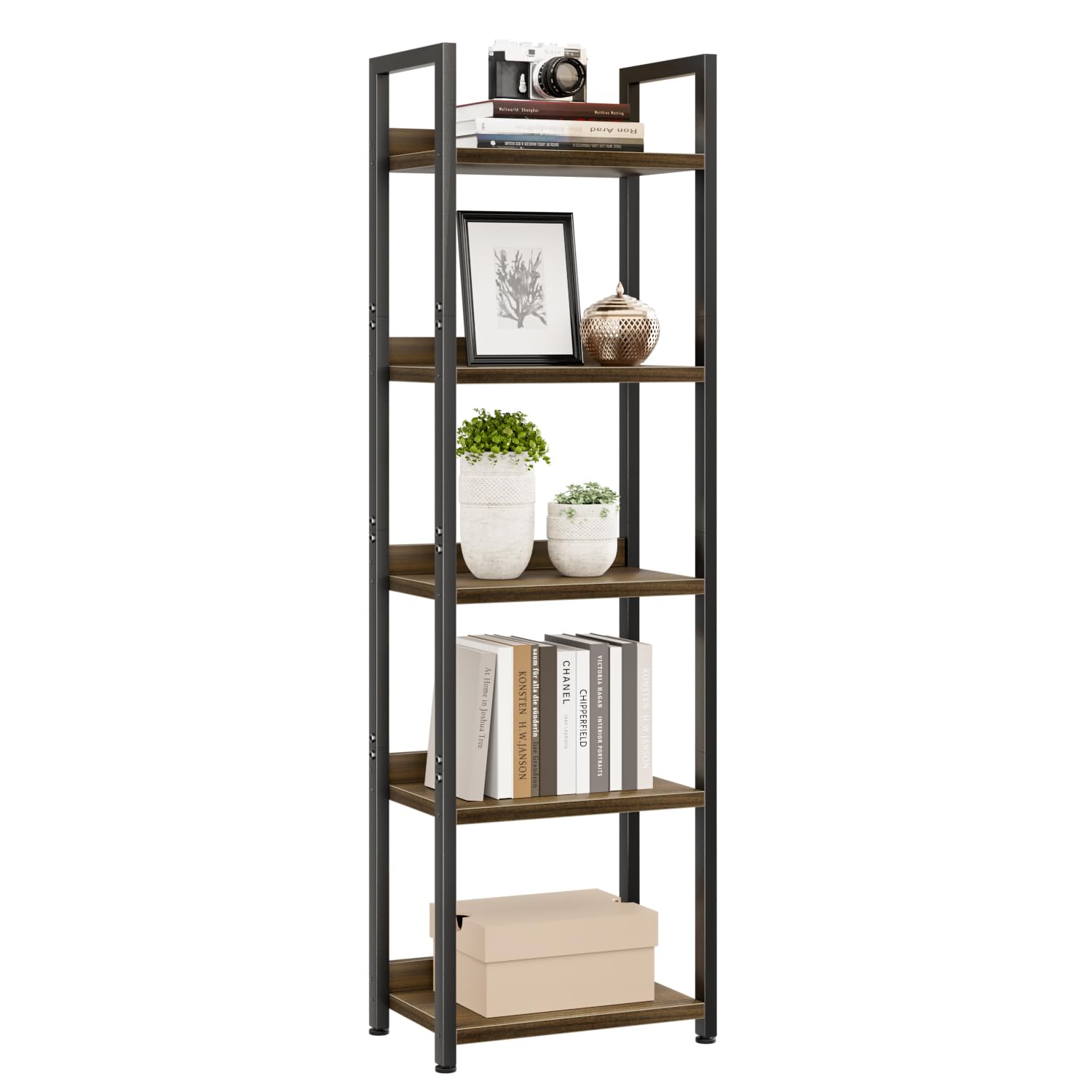 NUMENN Bookshelf, 5 Tier Bookshelves, Home Office Bookcase Shelf Storage Organizer, Free Standing Storage Shelving Unit for Bedroom, Living Room and Home Office, Vintage