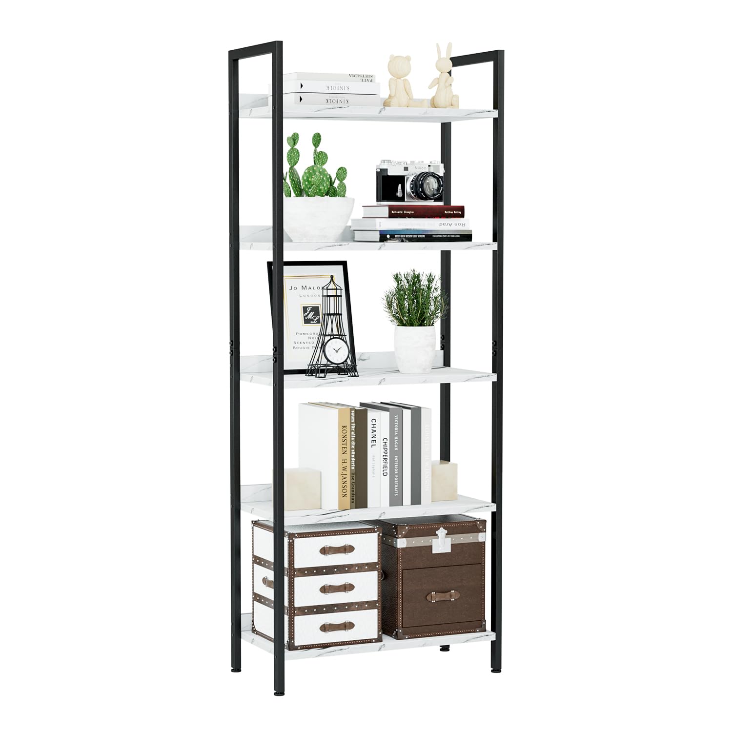 NUMENN Bookshelf, 5 Tier Bookshelves, Home Office Bookcase Shelf Storage Organizer, Free Standing Storage Shelving Unit for Bedroom, Living Room and Home Office, Vintage