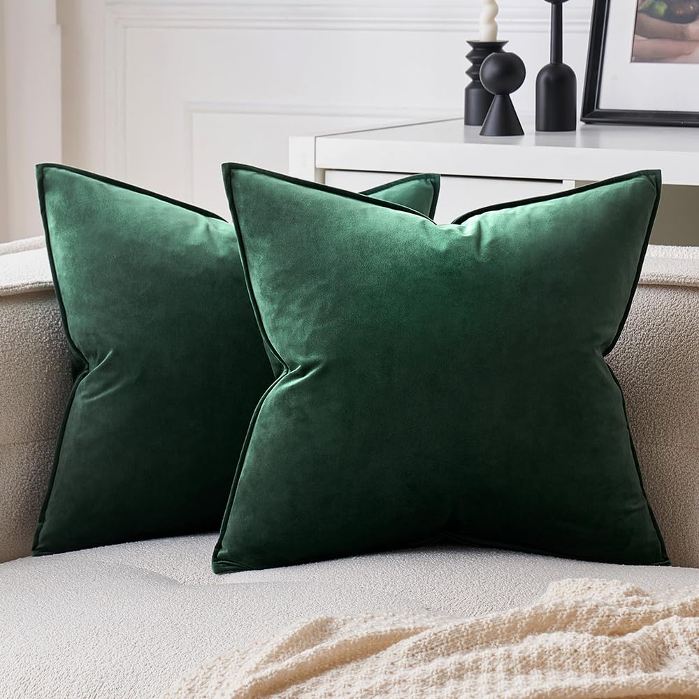MIULEE Brown Velvet Throw Pillow Covers 18x18 Soft Decorative Solid Square Cushion Cases Pack of 2 Modern Luxury Home Decor for Couch, Sofa, Bedroom