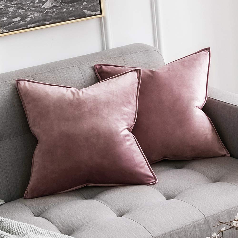 MIULEE Brown Velvet Throw Pillow Covers 18x18 Soft Decorative Solid Square Cushion Cases Pack of 2 Modern Luxury Home Decor for Couch, Sofa, Bedroom