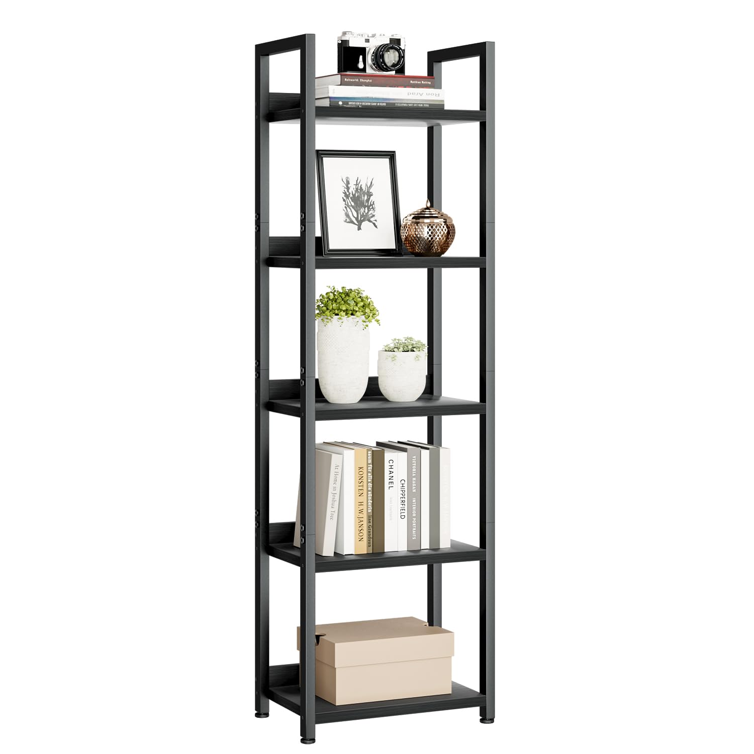 NUMENN Bookshelf, 5 Tier Bookshelves, Home Office Bookcase Shelf Storage Organizer, Free Standing Storage Shelving Unit for Bedroom, Living Room and Home Office, Vintage