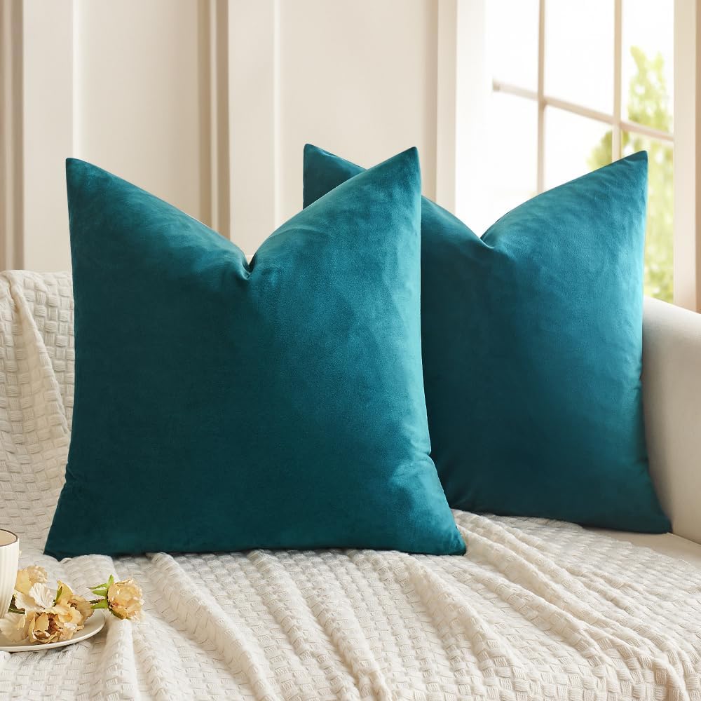 MIULEE Velvet Throw Pillow Covers 18x18 Inch, Pack of 2 - Dark Blue, Super Soft Decorative Square Cushion Cases Modern Luxury Home Decor for Sofa, Couch, Bed, Chair