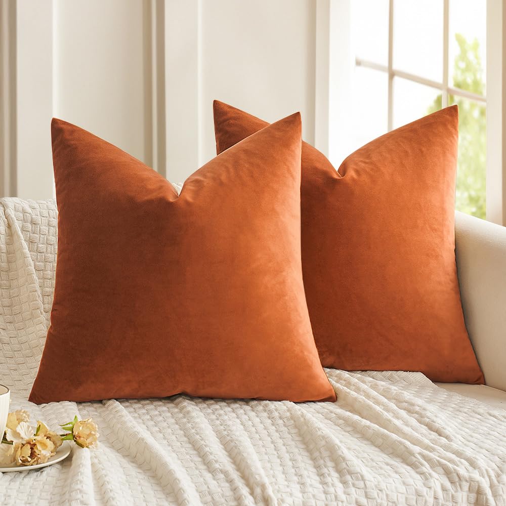 MIULEE Velvet Throw Pillow Covers 18x18 Inch, Pack of 2 - Golden, Super Soft Decorative Square Cushion Cases Modern Luxury Home Decor for Sofa, Couch, Bed, Chair