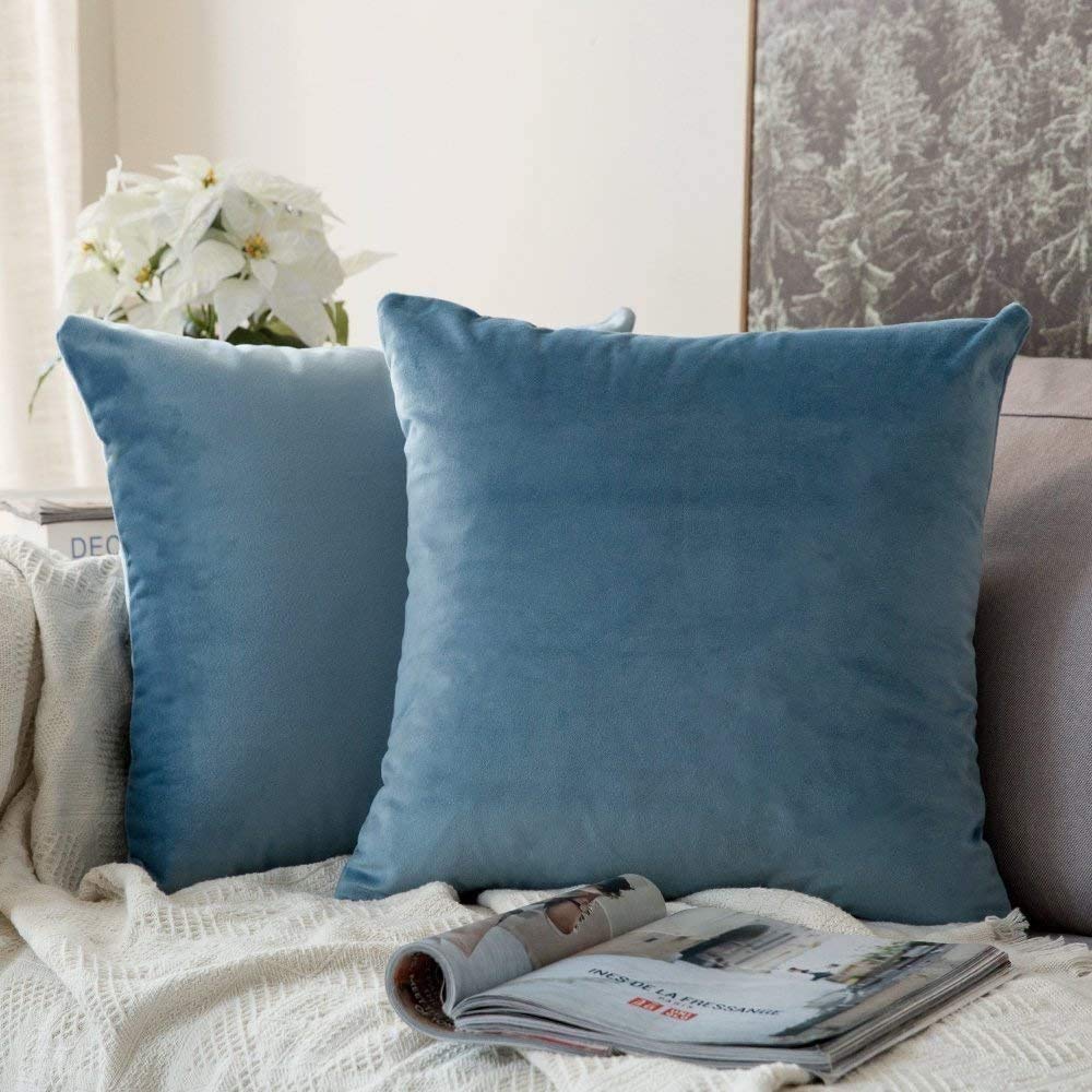 MIULEE 20x20 Inch Velvet Throw Pillow Covers, Pack of 2 - Dark Blue, Super Soft Decorative Square Cushion Cases Modern Luxury Home Decor for Sofa, Couch, Bed, Chair with Invisible Zipper