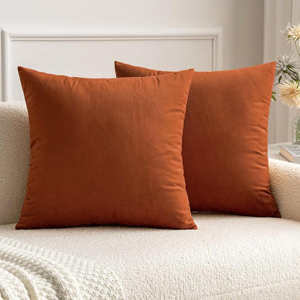 MIULEE Velvet Throw Pillow Covers 18x18 Inch, Pack of 2 - Golden, Super Soft Decorative Square Cushion Cases Modern Luxury Home Decor for Sofa, Couch, Bed, Chair