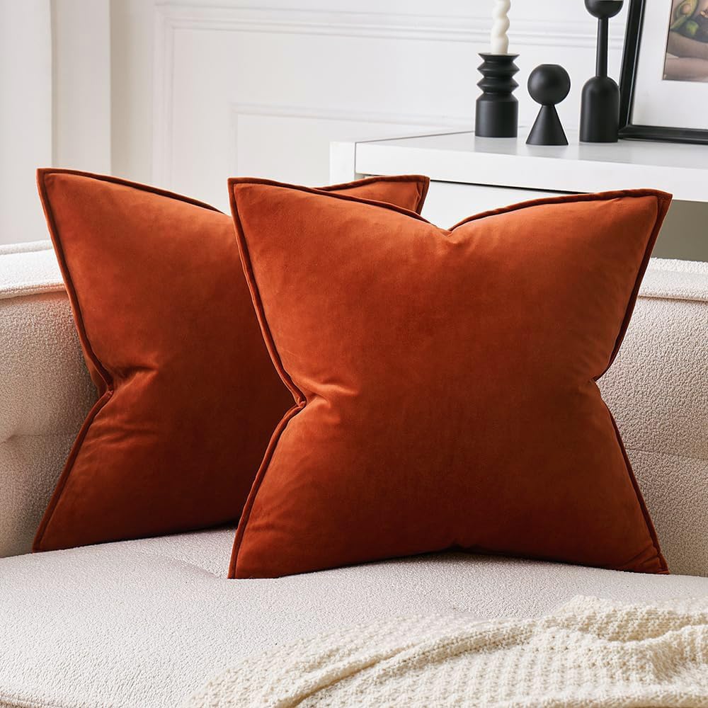 MIULEE Brown Velvet Throw Pillow Covers 18x18 Soft Decorative Solid Square Cushion Cases Pack of 2 Modern Luxury Home Decor for Couch, Sofa, Bedroom