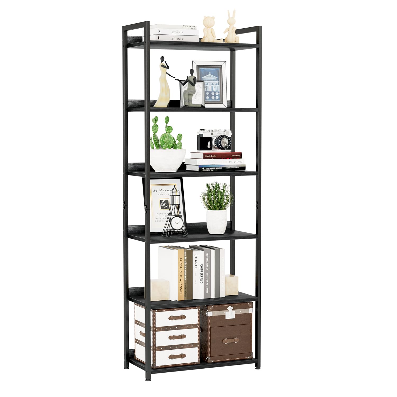 NUMENN Bookshelf, 5 Tier Bookshelves, Home Office Bookcase Shelf Storage Organizer, Free Standing Storage Shelving Unit for Bedroom, Living Room and Home Office, Vintage
