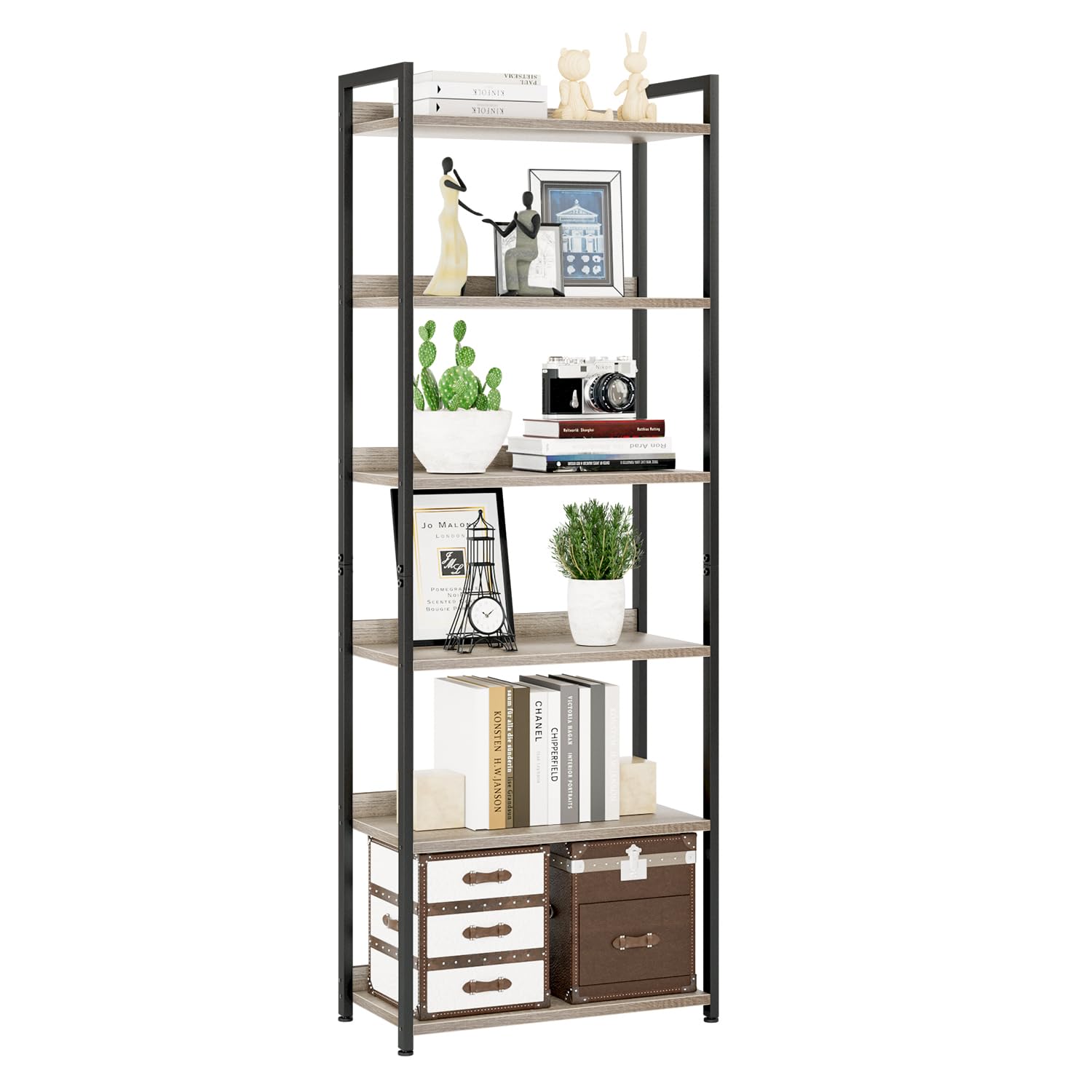 NUMENN Bookshelf, 5 Tier Bookshelves, Home Office Bookcase Shelf Storage Organizer, Free Standing Storage Shelving Unit for Bedroom, Living Room and Home Office, Vintage