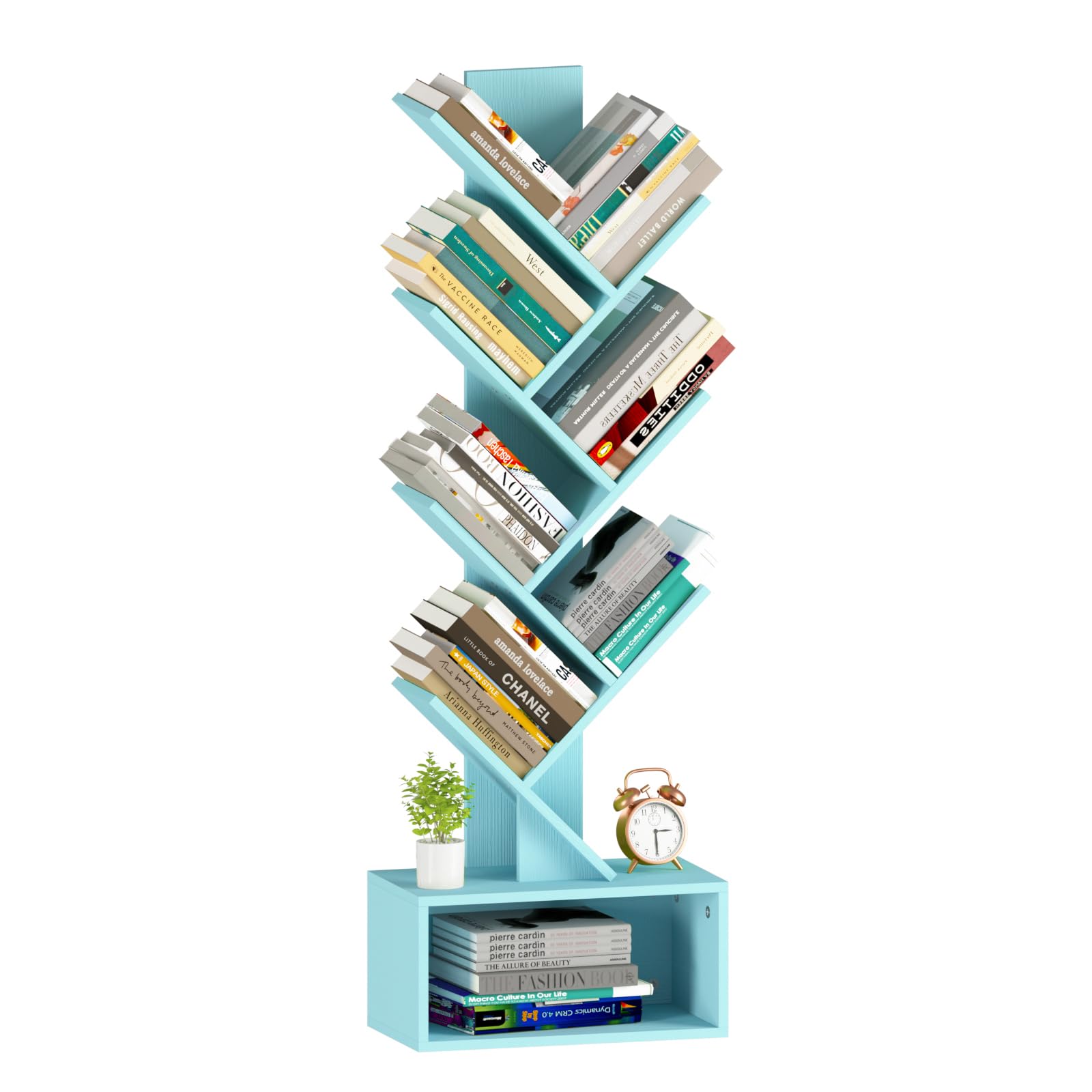 Yoobure Tree Bookshelf - 6 Shelf Retro Floor Standing Bookcase, Tall Wood Book Storage Rack for CDs/Movies/Books, Utility Book Organizer Shelves for Bedroom, Living Room, Home Office, Rustic Brown