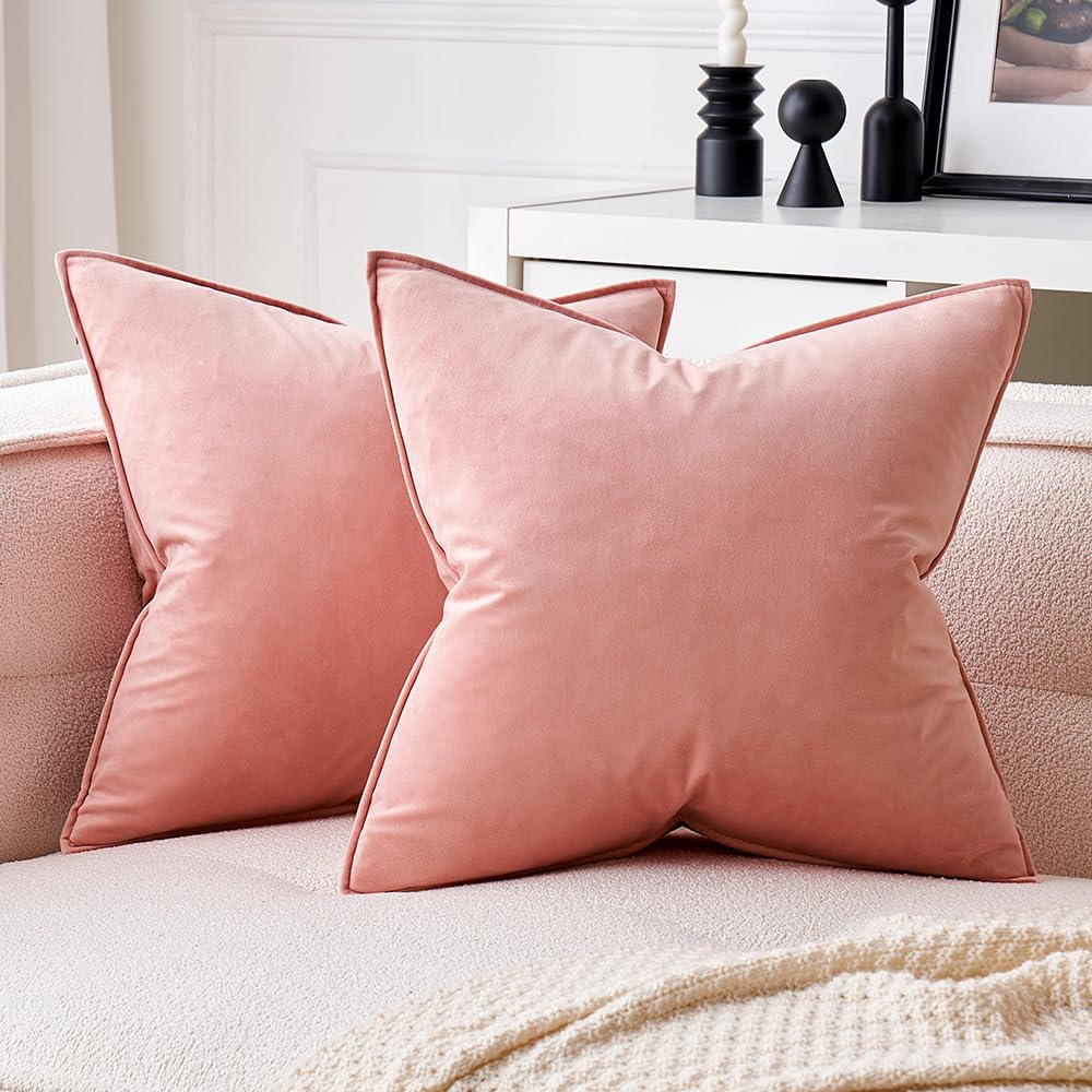 MIULEE Dark Coffee Velvet Throw Pillow Covers 24x24 Taupe Neutral Soft Decorative Solid Square Euro Sham Cushion Cases Pack of 2 Modern Luxury Home Decor for Couch, Sofa, Bedroom