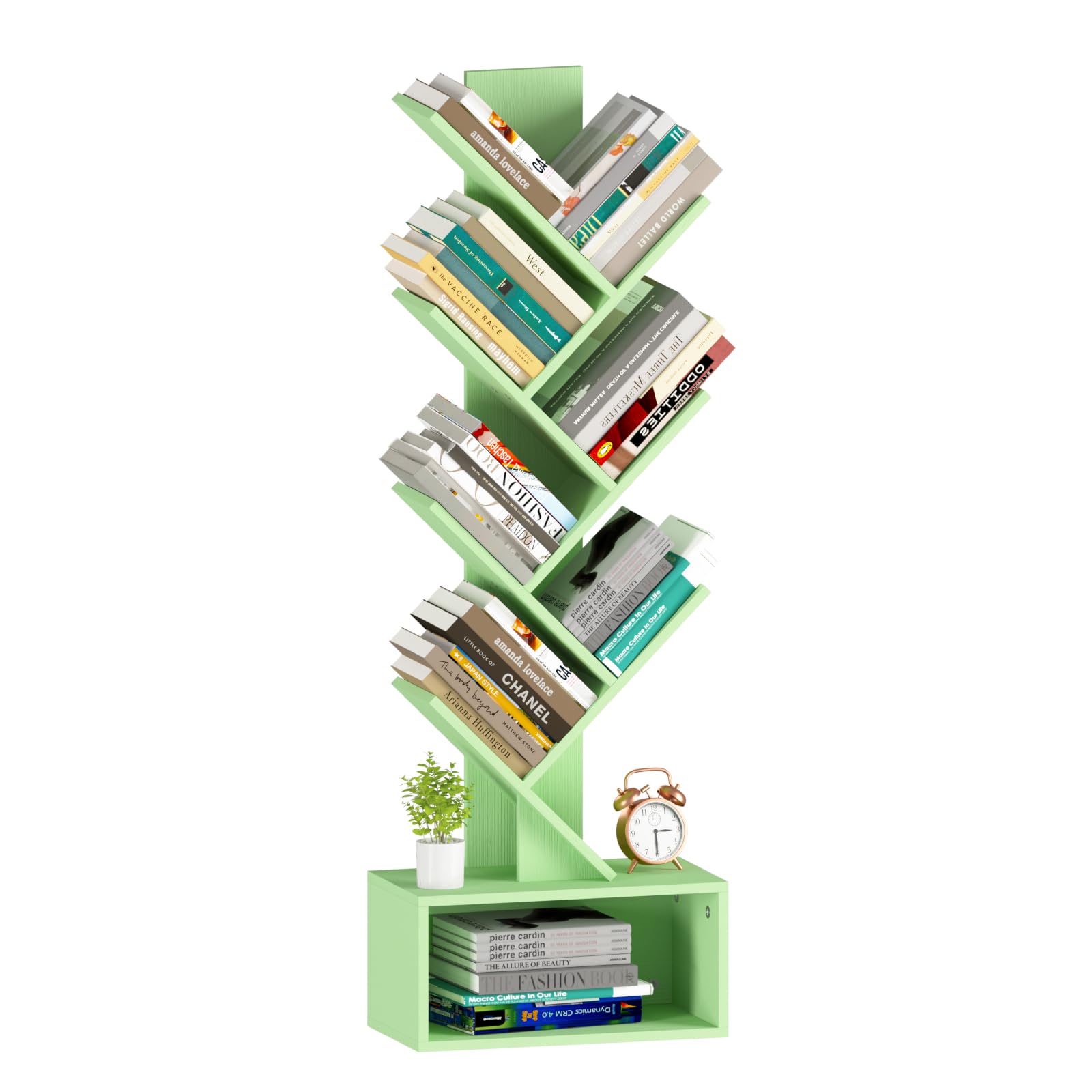Yoobure Tree Bookshelf - 6 Shelf Retro Floor Standing Bookcase, Tall Wood Book Storage Rack for CDs/Movies/Books, Utility Book Organizer Shelves for Bedroom, Living Room, Home Office, Rustic Brown