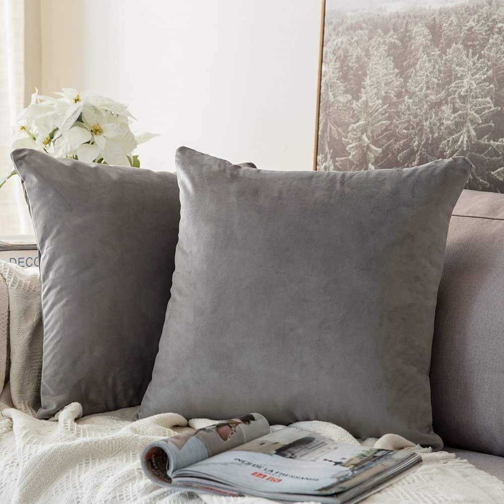 MIULEE Velvet Throw Pillow Covers 18x18 Inch, Pack of 2 - Golden, Super Soft Decorative Square Cushion Cases Modern Luxury Home Decor for Sofa, Couch, Bed, Chair