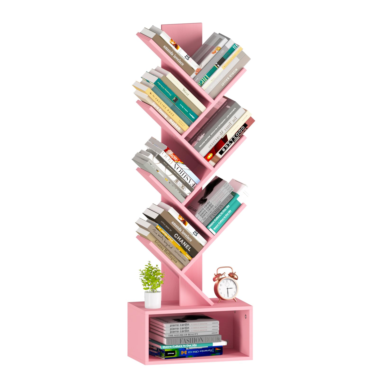 Yoobure Tree Bookshelf - 6 Shelf Retro Floor Standing Bookcase, Tall Wood Book Storage Rack for CDs/Movies/Books, Utility Book Organizer Shelves for Bedroom, Living Room, Home Office, Rustic Brown