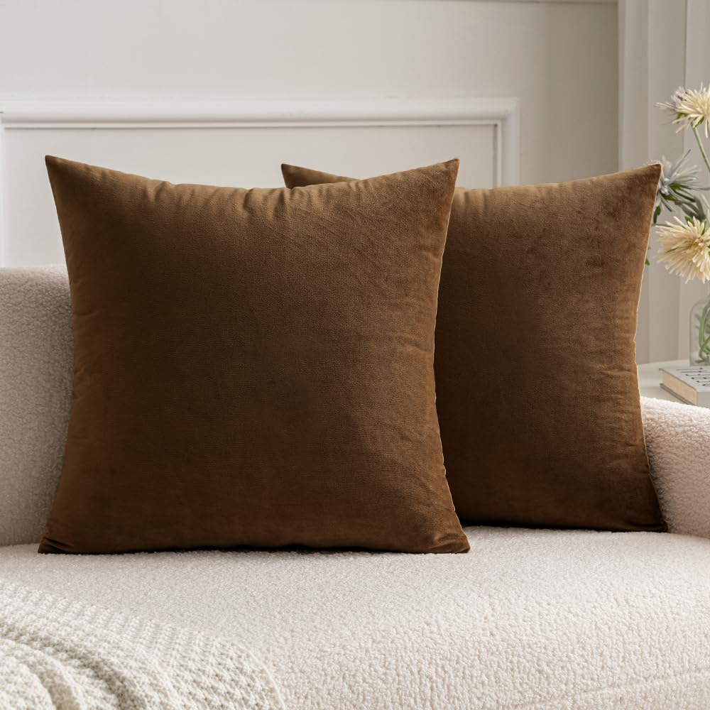 MIULEE Velvet Throw Pillow Covers 18x18 Inch, Pack of 2 - Golden, Super Soft Decorative Square Cushion Cases Modern Luxury Home Decor for Sofa, Couch, Bed, Chair