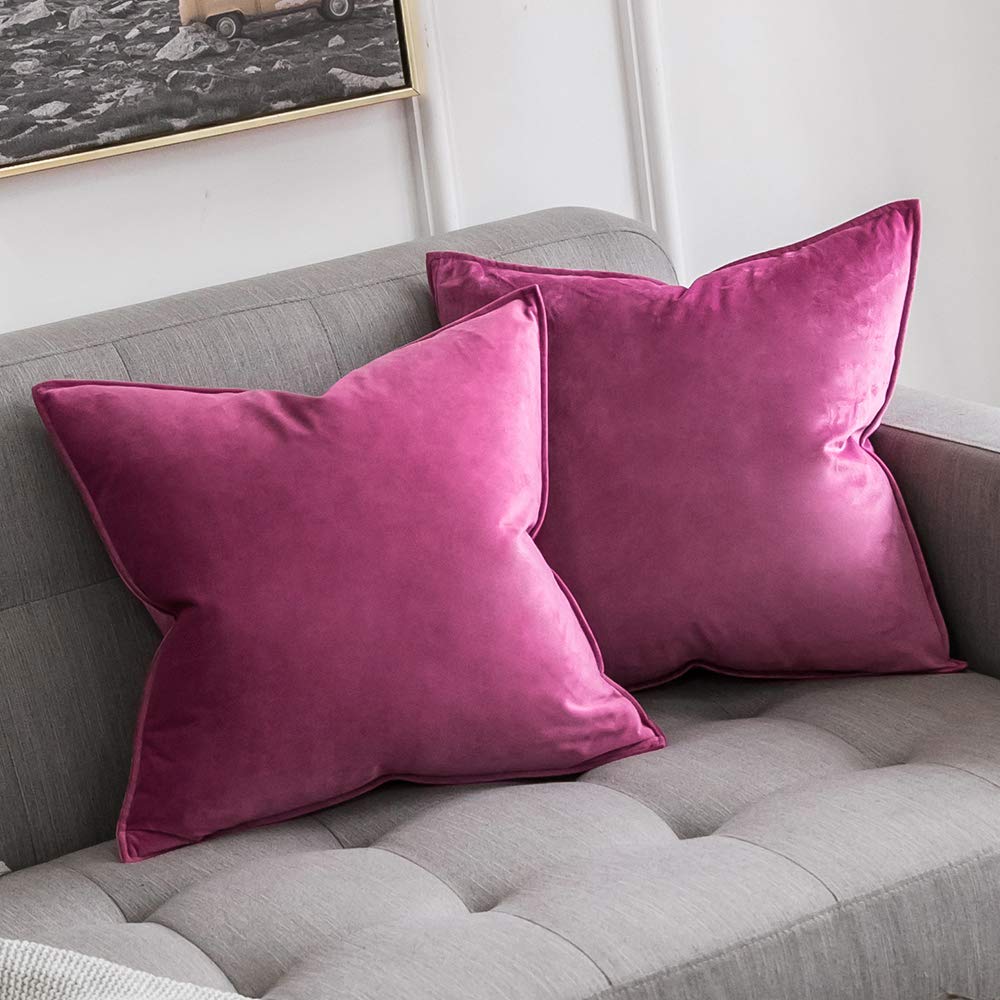 MIULEE Brown Velvet Throw Pillow Covers 18x18 Soft Decorative Solid Square Cushion Cases Pack of 2 Modern Luxury Home Decor for Couch, Sofa, Bedroom