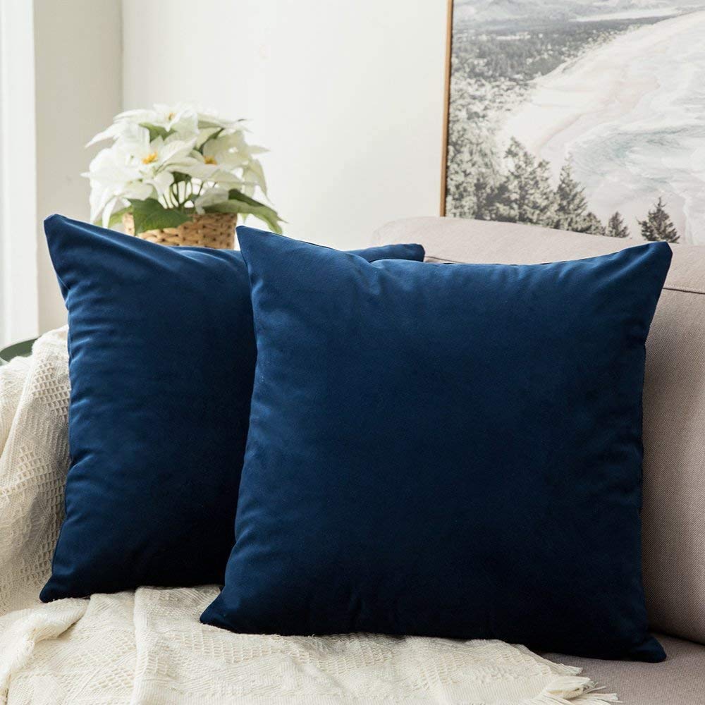 MIULEE 20x20 Inch Velvet Throw Pillow Covers, Pack of 2 - Dark Blue, Super Soft Decorative Square Cushion Cases Modern Luxury Home Decor for Sofa, Couch, Bed, Chair with Invisible Zipper