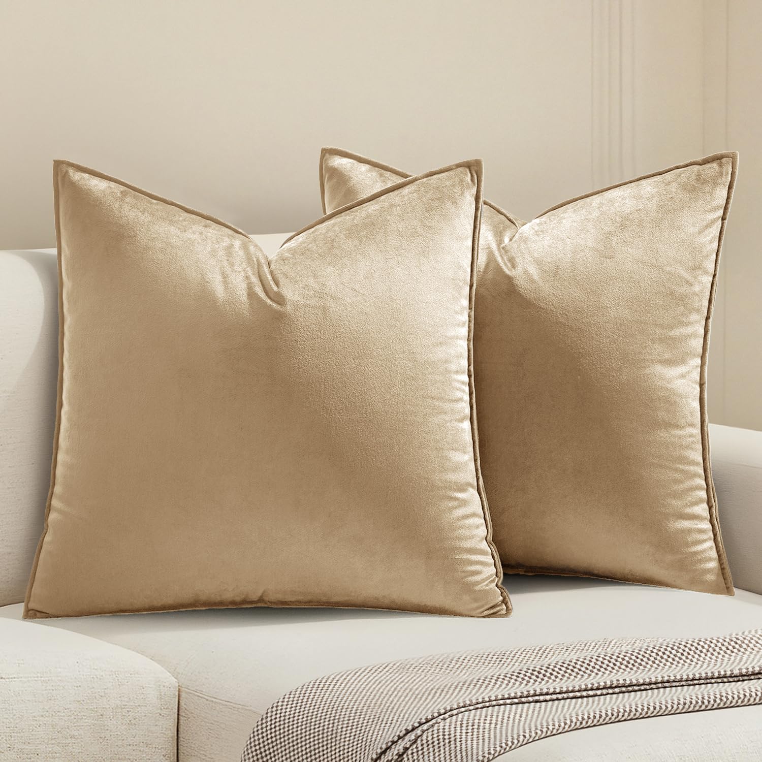 MIULEE Brown Velvet Throw Pillow Covers 18x18 Soft Decorative Solid Square Cushion Cases Pack of 2 Modern Luxury Home Decor for Couch, Sofa, Bedroom