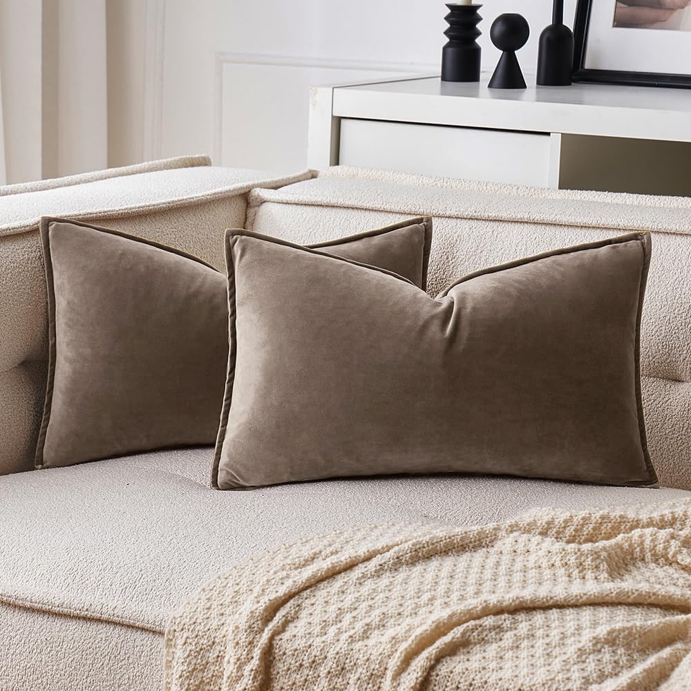 MIULEE Brown Velvet Throw Pillow Covers 18x18 Soft Decorative Solid Square Cushion Cases Pack of 2 Modern Luxury Home Decor for Couch, Sofa, Bedroom
