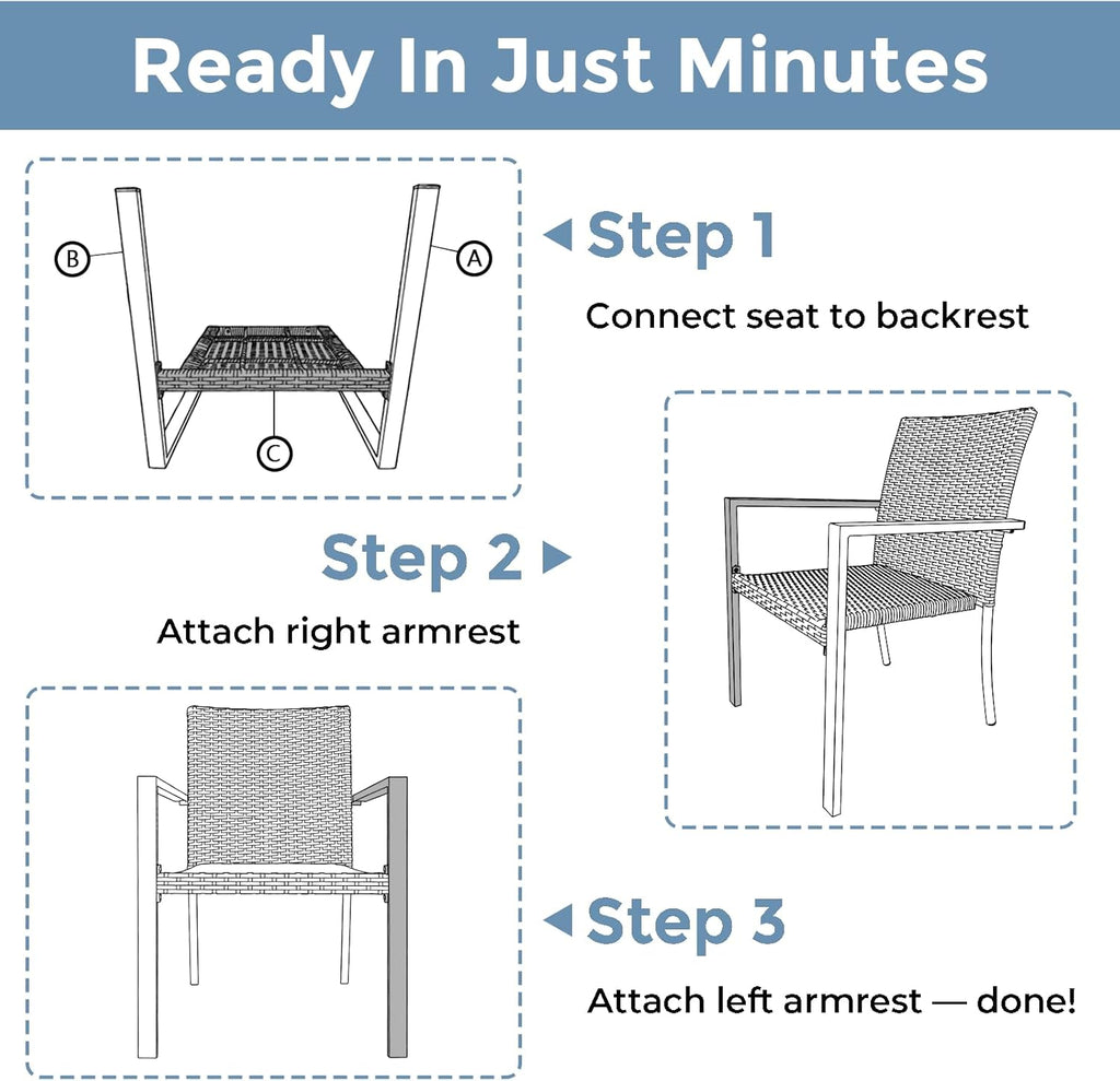 SWITTE Stackable Patio Chairs Set of 2, Outdoor Wicker Dining Chairs with Armrests & Steel Frame, All-Weather Space-Saving for Balcony, Garden, Poolside or Fire Pit Area - Brown