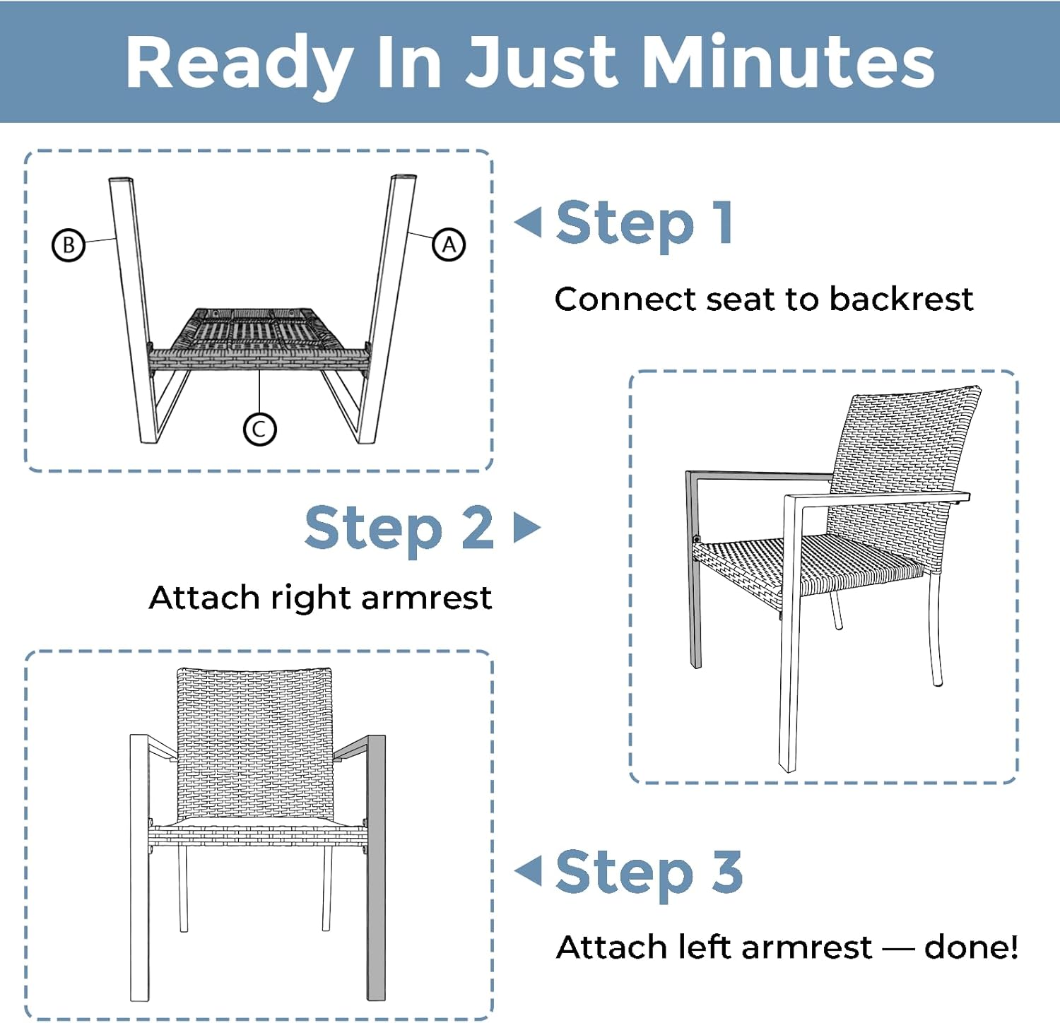 SWITTE Stackable Patio Chairs Set of 2, Outdoor Wicker Dining Chairs with Armrests & Steel Frame, All-Weather Space-Saving for Balcony, Garden, Poolside or Fire Pit Area - Brown