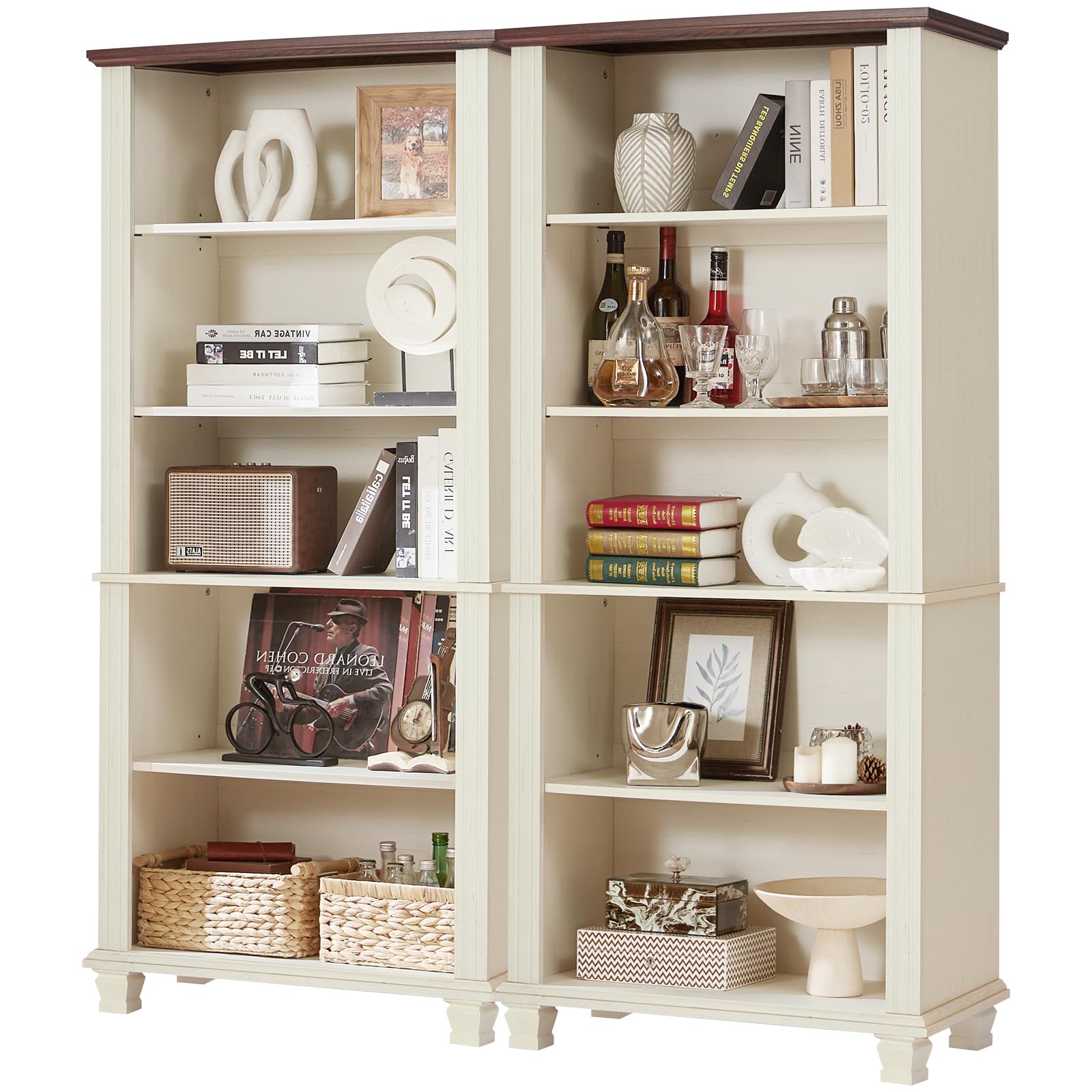 SAVOR LIFE 70" Tall Green Bookshelf,5 Tier Wooden Book Shelf with Adjustable Shelves & Wood Legs,Free Standing Farmhouse Bookcase with Open Display Storage,Vintage Bookshelves for Library,Classroom
