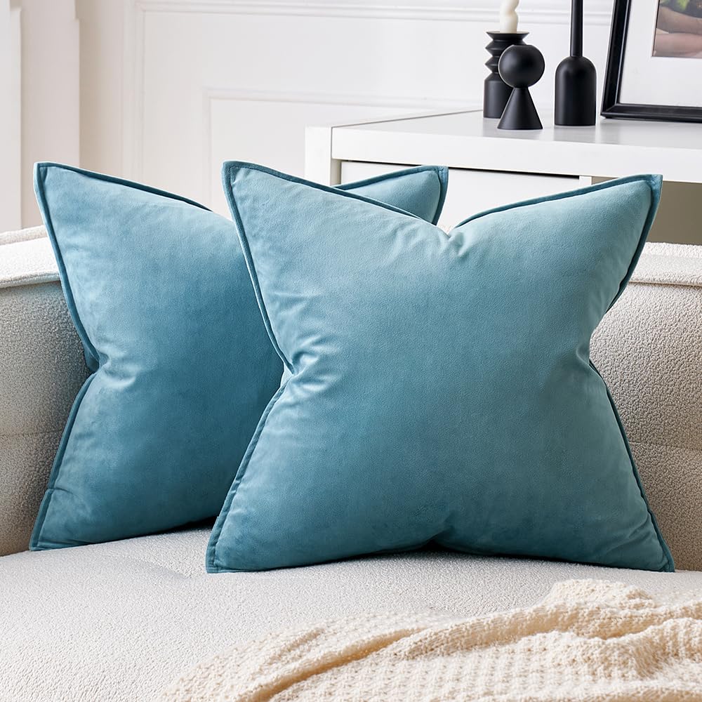 MIULEE Dark Coffee Velvet Throw Pillow Covers 24x24 Taupe Neutral Soft Decorative Solid Square Euro Sham Cushion Cases Pack of 2 Modern Luxury Home Decor for Couch, Sofa, Bedroom