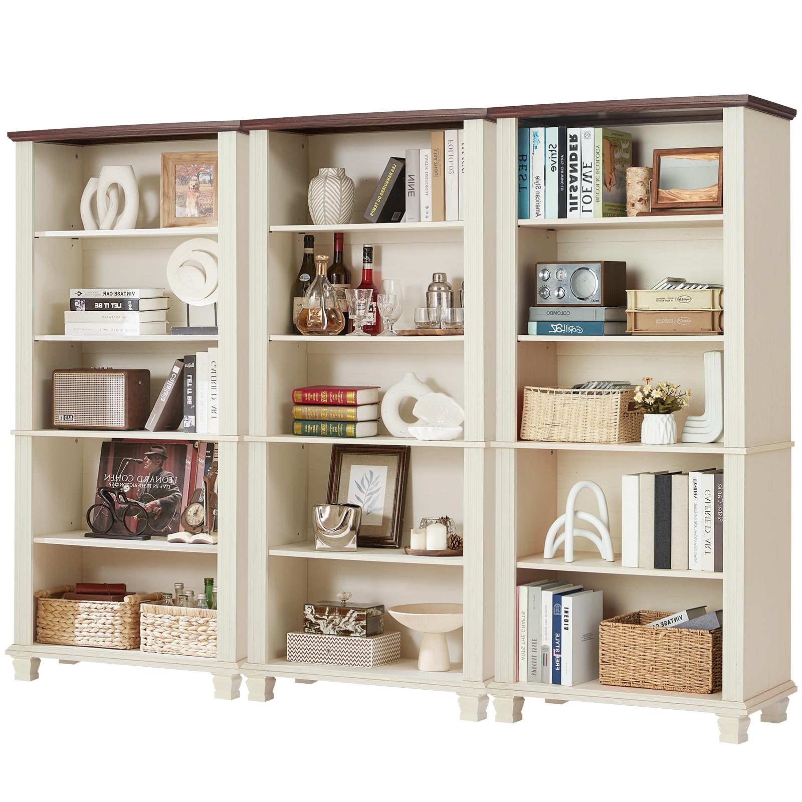 SAVOR LIFE 70" Tall Green Bookshelf,5 Tier Wooden Book Shelf with Adjustable Shelves & Wood Legs,Free Standing Farmhouse Bookcase with Open Display Storage,Vintage Bookshelves for Library,Classroom