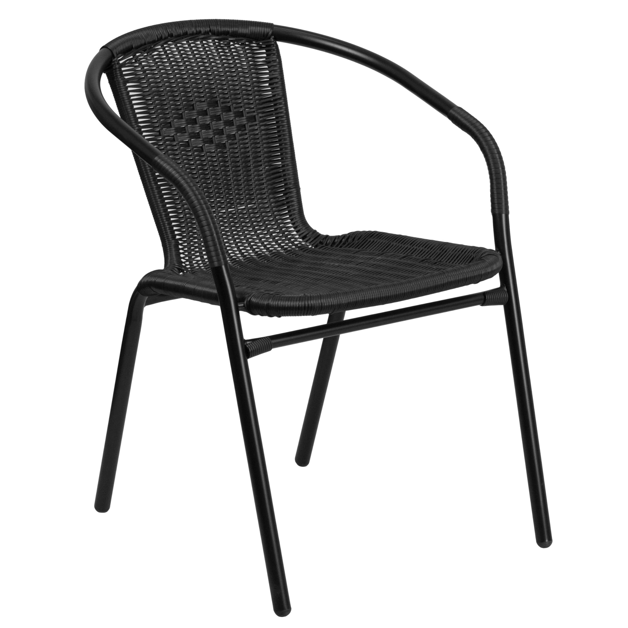 Flash Furniture Lila Modern Rattan Indoor/Outdoor Stackable Dining Chairs, Stacking Rattan Bistro Chairs for Patio or Restaurant, Set of 4, Black