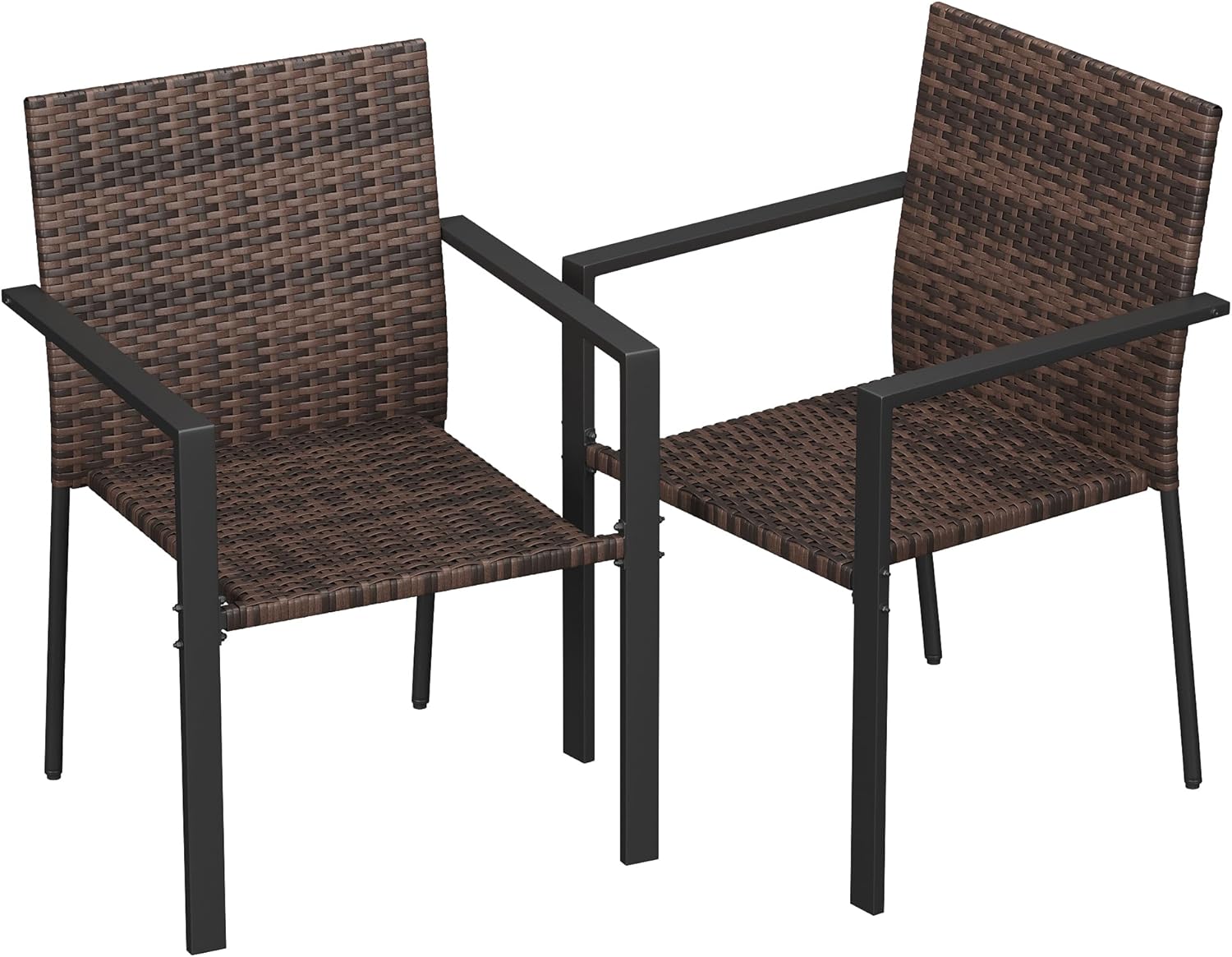 UDPATIO Stackable Patio Chairs Set of 2, Wicker Outdoor Chairs, All-Weather Rattan Dining Chairs with Deep Seat & Armrests, Steel Frame for Patio, Garden, Backyard, Deck, Lawn or Porch, Brown
