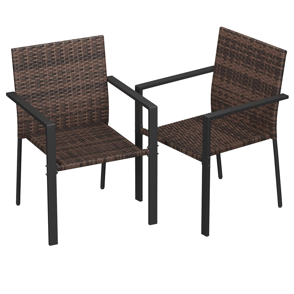 UDPATIO Stackable Patio Chairs Set of 4, Wicker Outdoor Chairs, All-Weather Rattan Dining Chairs with Deep Seat & Armrests, Steel Frame for Patio, Garden, Backyard, Deck, Lawn or Porch, Brown