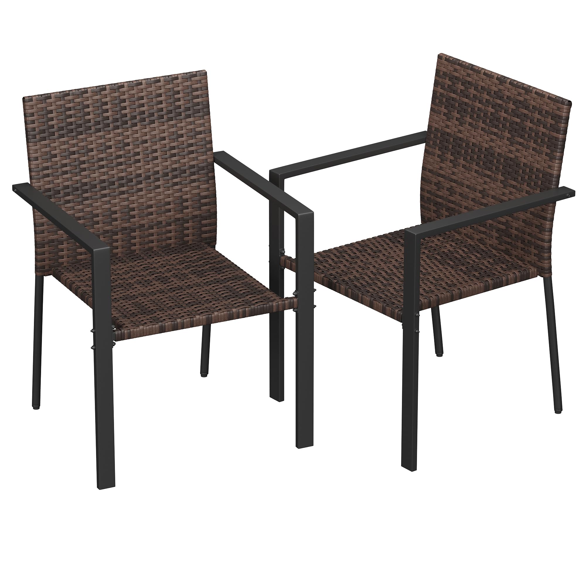 UDPATIO Stackable Patio Chairs Set of 4, Wicker Outdoor Chairs, All-Weather Rattan Dining Chairs with Deep Seat & Armrests, Steel Frame for Patio, Garden, Backyard, Deck, Lawn or Porch, Brown