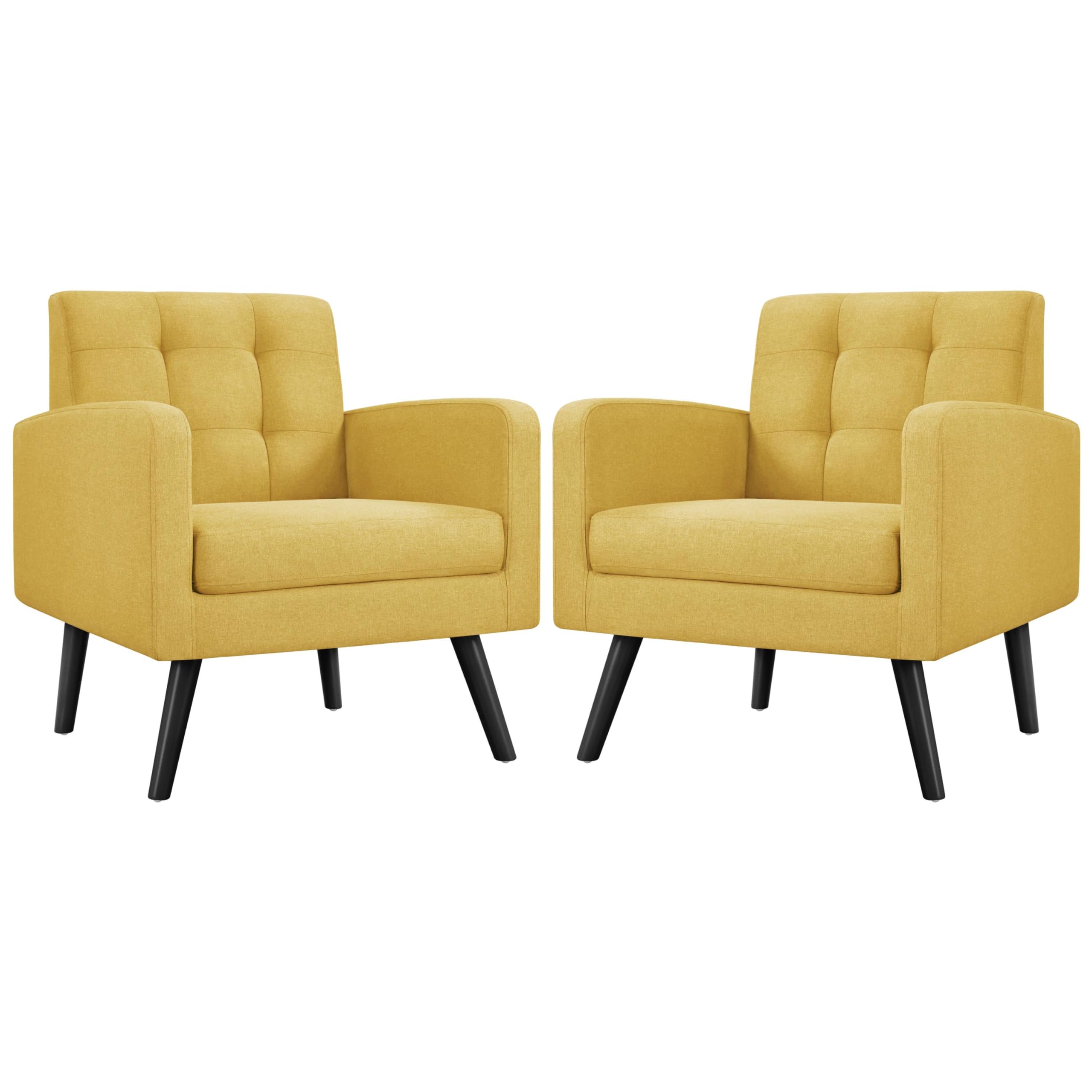 Yaheetech Mid-Century Accent Chairs, Modern Upholstered Living Room Chair, Cozy Armchair Button Tufted Back and Wood Legs for Bedroom/Office/Cafe, Navy Blue