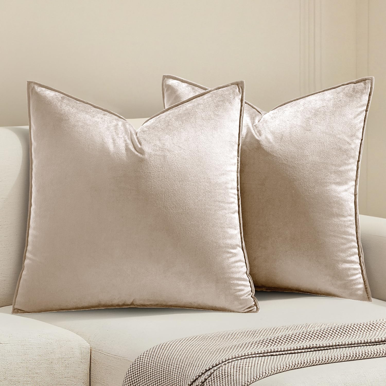 MIULEE Brown Velvet Throw Pillow Covers 18x18 Soft Decorative Solid Square Cushion Cases Pack of 2 Modern Luxury Home Decor for Couch, Sofa, Bedroom
