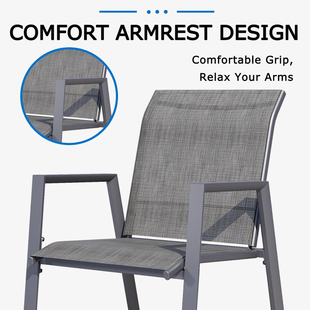 Outdoor Dining Chairs Set of 4, High-Back Stackable Patio Chairs with Metal Frame, Lightweight Sling Design, Ideal for Garden, Deck, Poolside, Grey