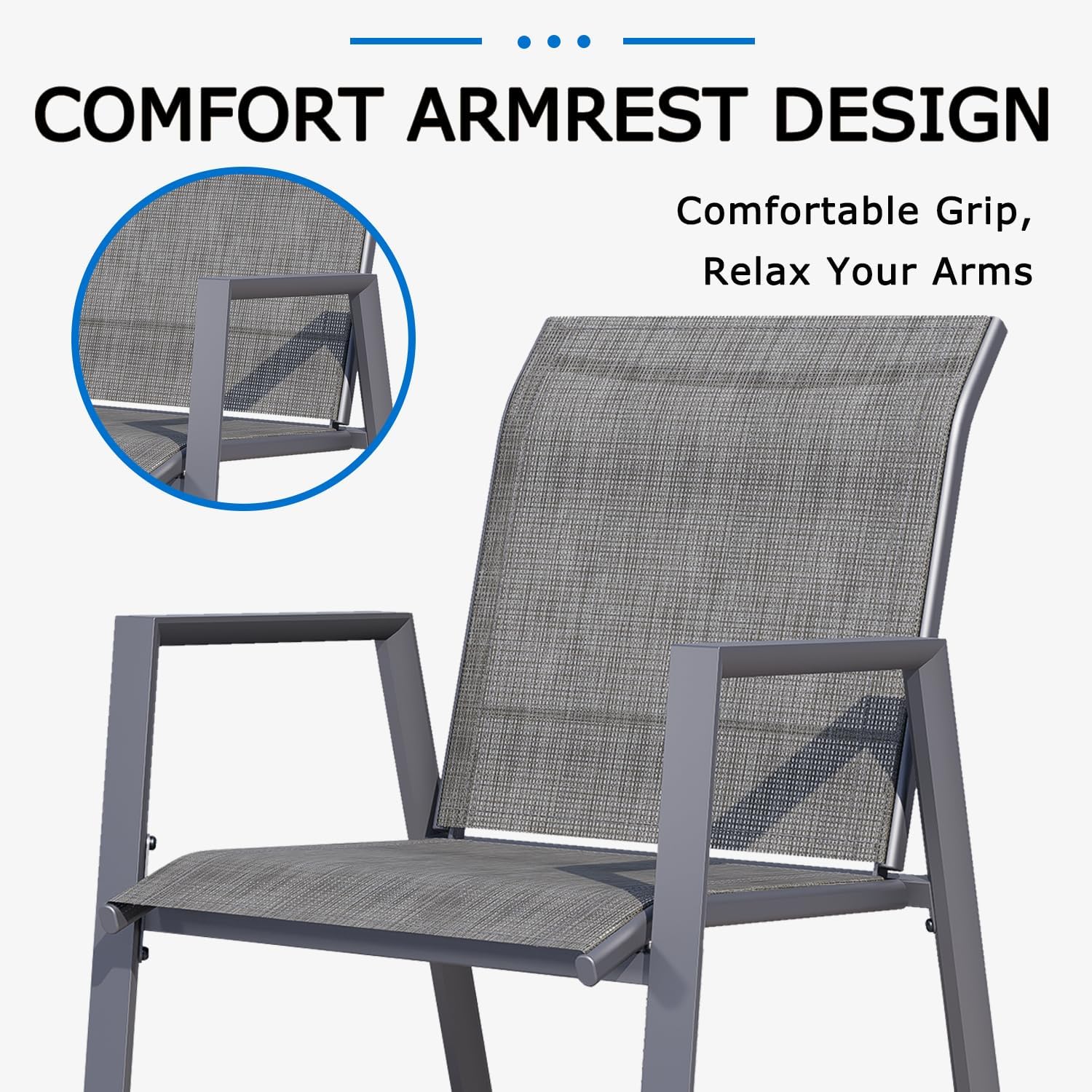 Outdoor Dining Chairs Set of 4, High-Back Stackable Patio Chairs with Metal Frame, Lightweight Sling Design, Ideal for Garden, Deck, Poolside, Grey