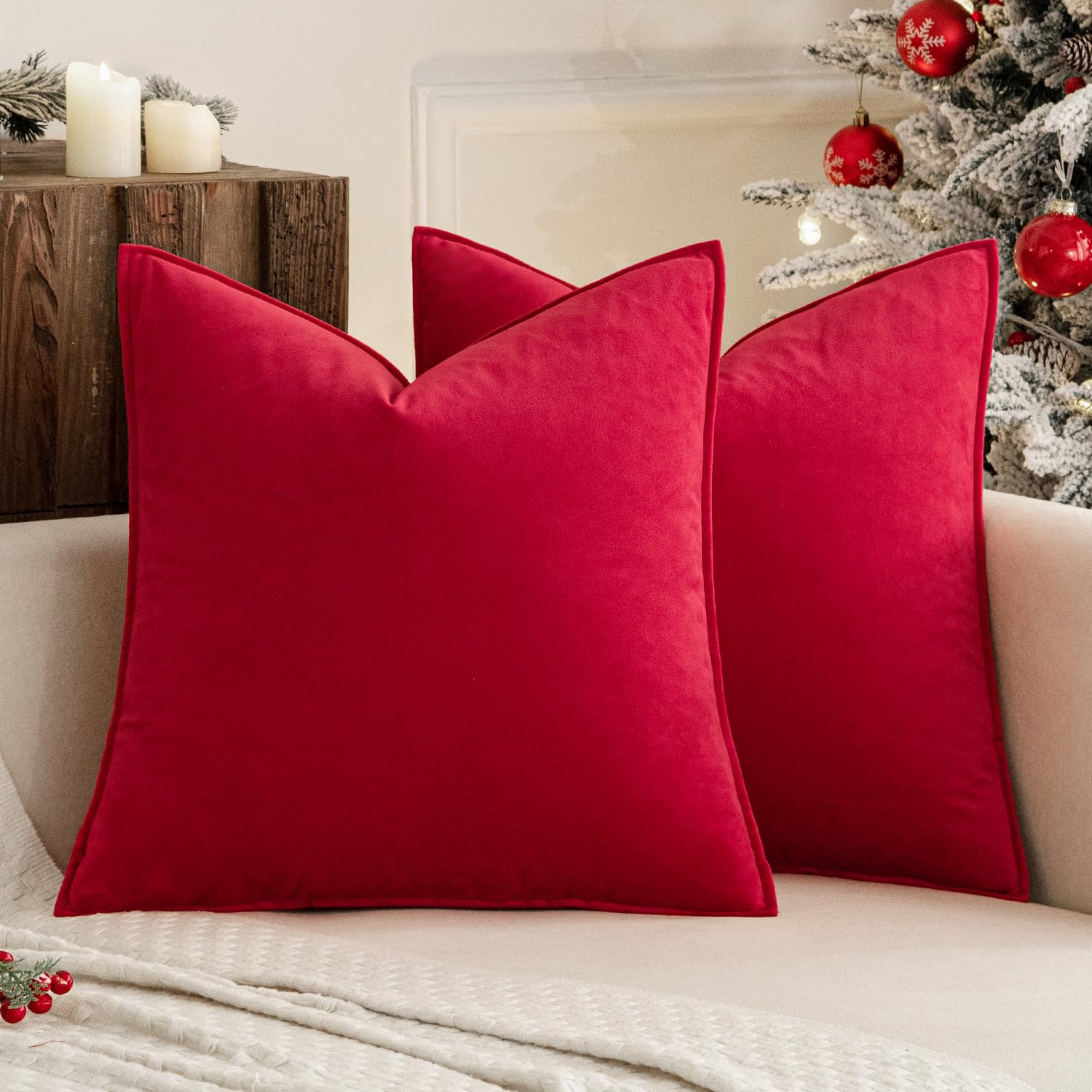 MIULEE Brown Velvet Throw Pillow Covers 18x18 Soft Decorative Solid Square Cushion Cases Pack of 2 Modern Luxury Home Decor for Couch, Sofa, Bedroom