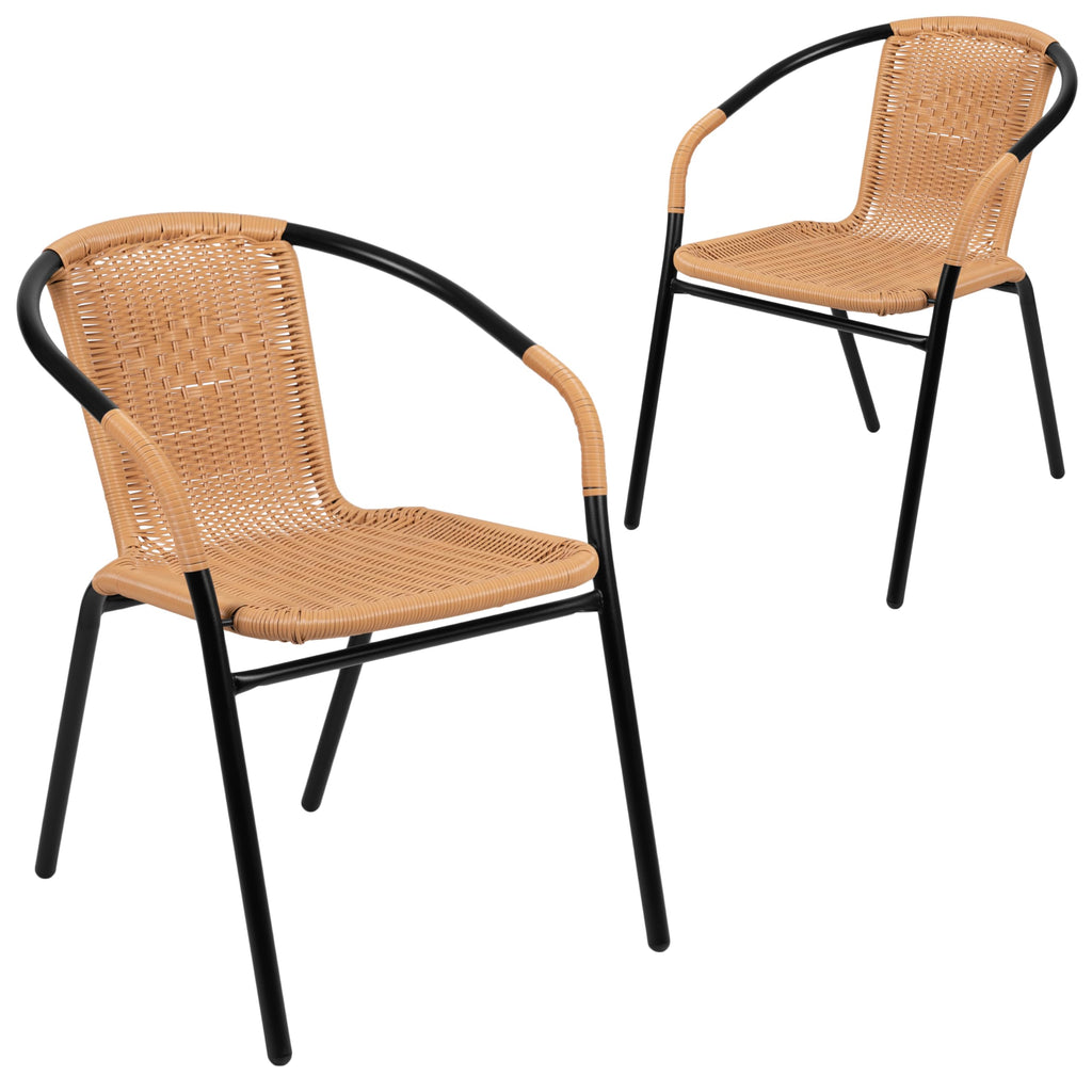 Flash Furniture Lila 4 Pack Beige Rattan Indoor-Outdoor Restaurant Stack Chair | Versatile and Stylish Seating