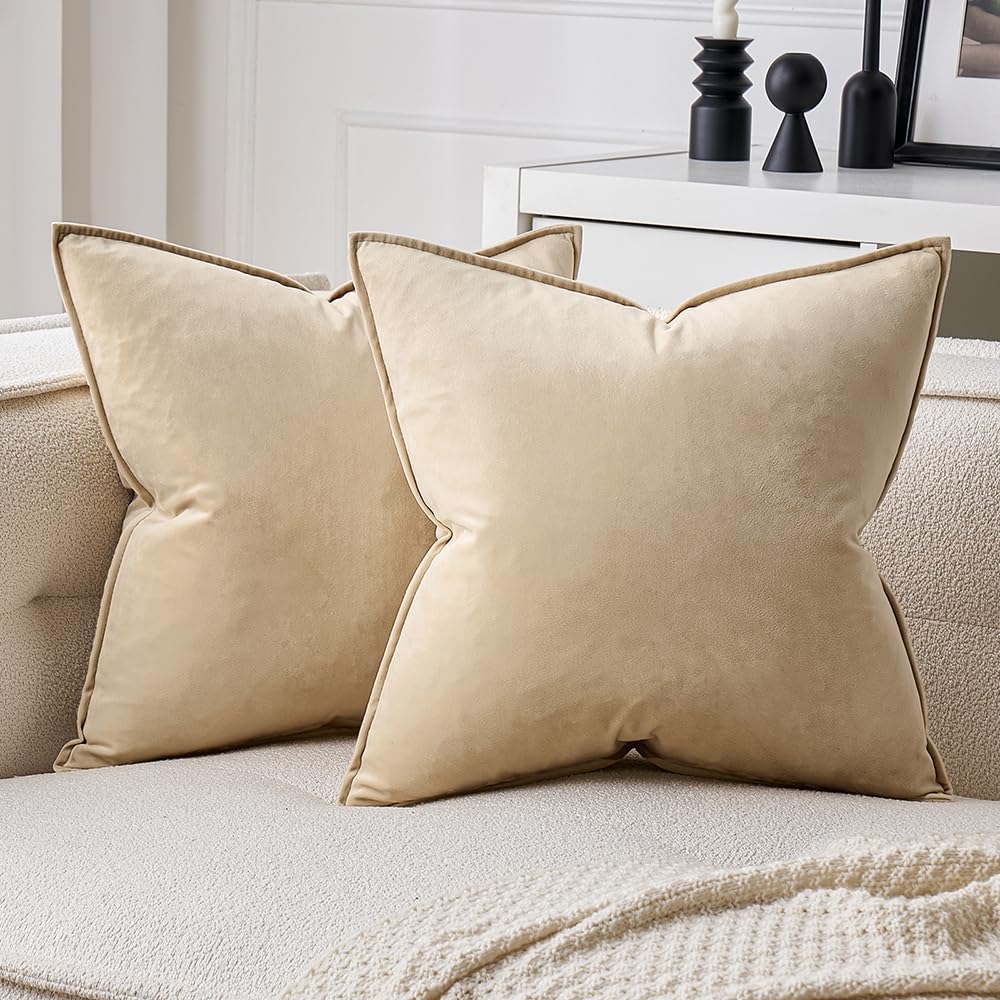 MIULEE Brown Velvet Throw Pillow Covers 18x18 Soft Decorative Solid Square Cushion Cases Pack of 2 Modern Luxury Home Decor for Couch, Sofa, Bedroom