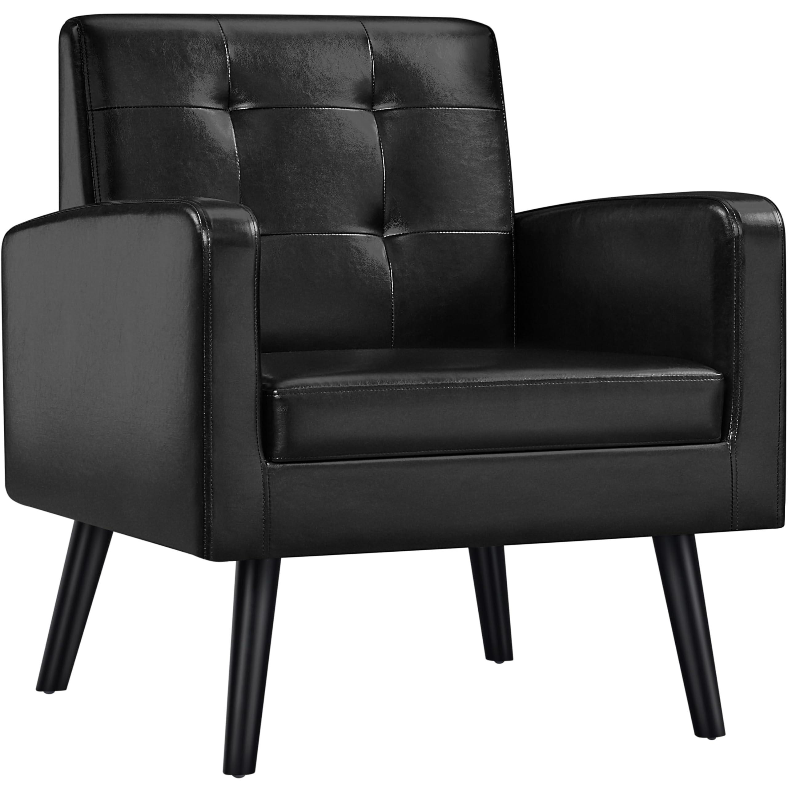 Yaheetech Mid-Century Accent Chairs, Modern Upholstered Living Room Chair, Cozy Armchair Button Tufted Back and Wood Legs for Bedroom/Office/Cafe, Yellow