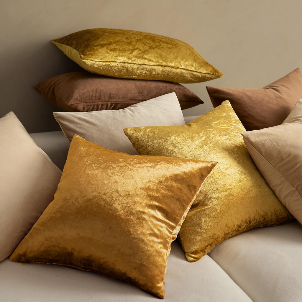 MIULEE Velvet Throw Pillow Covers 18x18 Inch, Pack of 2 - Golden, Super Soft Decorative Square Cushion Cases Modern Luxury Home Decor for Sofa, Couch, Bed, Chair