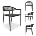 4 Pcs Stackable Patio Dining Chairs, Aluminum Rattan Outdoor Dining Chair with Arms, Woven Rope Garden Armchair Metal No Assembly for Bistro Balcony Porch Deck Yard Cafe Restaurant, Light Brown