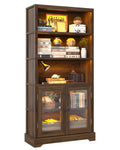 TVU 5-Tier Bookshelf, 65" Bookshelf with Multi-Color Ambient Lights (APP Remote Control), Tall Display Shelf with Cabinet Doors, Suitable for Living Room, Bedroom, Study, Office, Rustic Brown