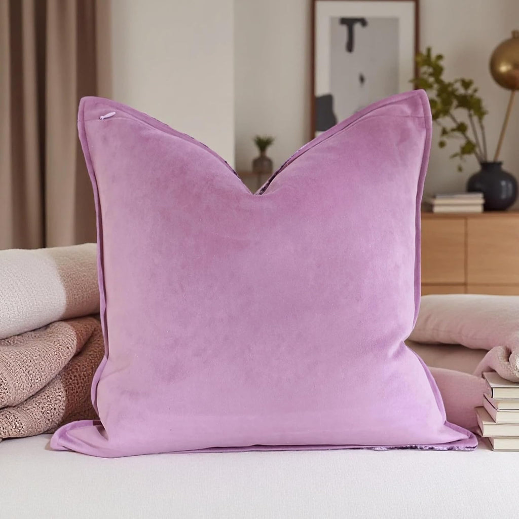 Velvet Pillow Cover Purple 18x18 Inch - Luxury Crushed Velvet Decorative Throw Pillow Case for Living Room Sofa Bed (1 Pack)