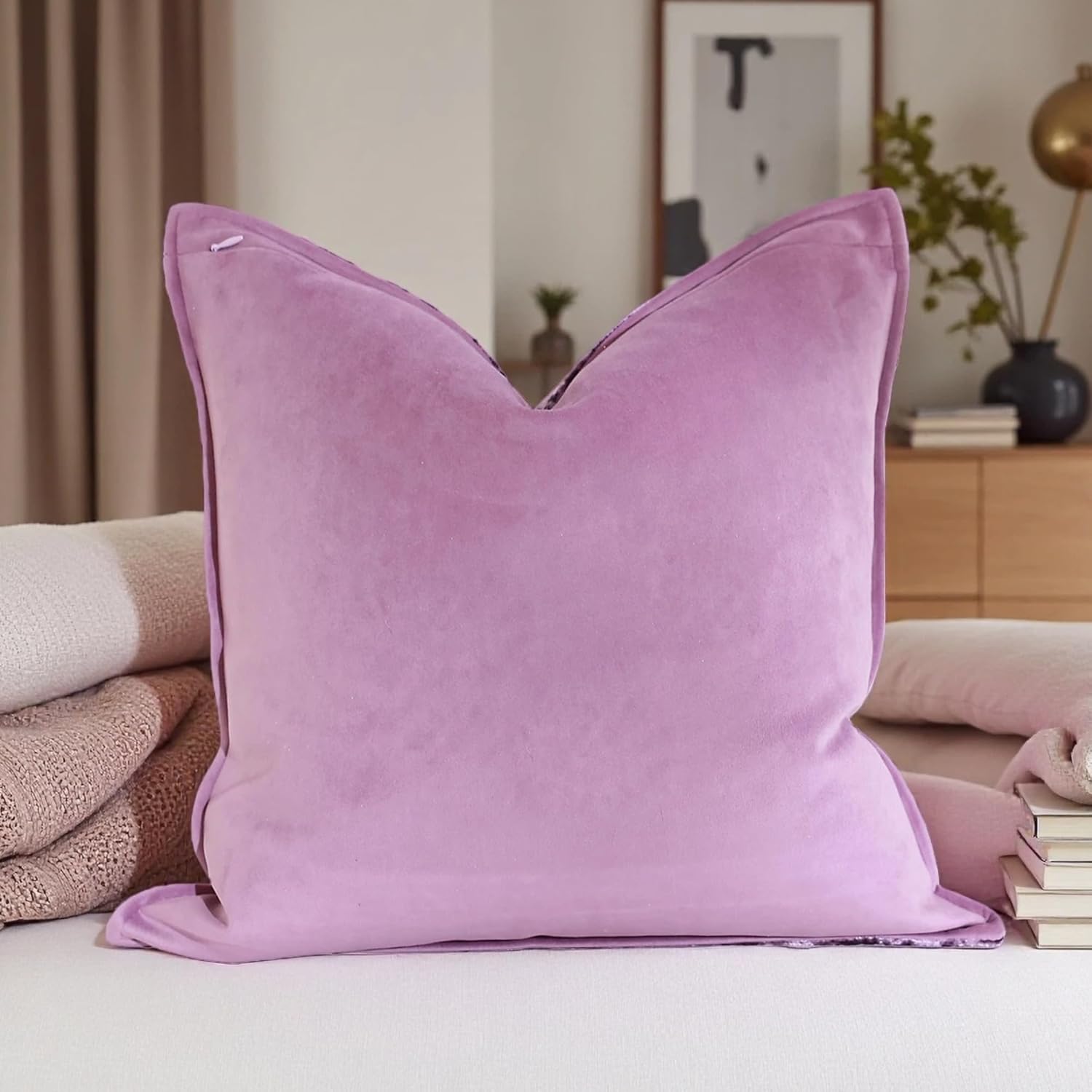 Velvet Pillow Cover Purple 18x18 Inch - Luxury Crushed Velvet Decorative Throw Pillow Case for Living Room Sofa Bed (1 Pack)