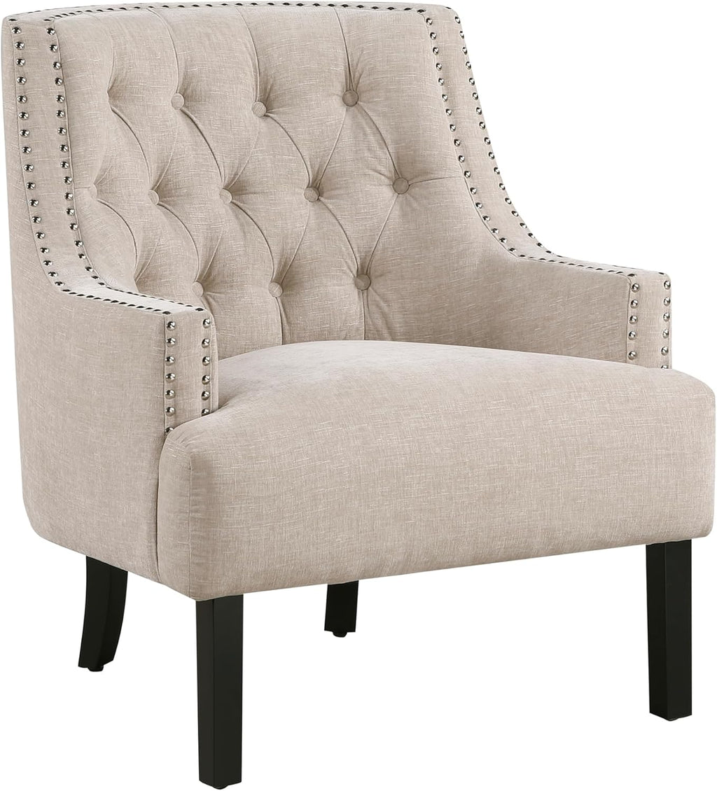 Lexicon Accent Chair Reading Chair Comfy Chair for Bedroom, Upholstered Armchair with Solid Wood Frame, Tufted Cushion Nail Head Trim, Single Sofa Chair for Living Room, Office, Taupe Chenille